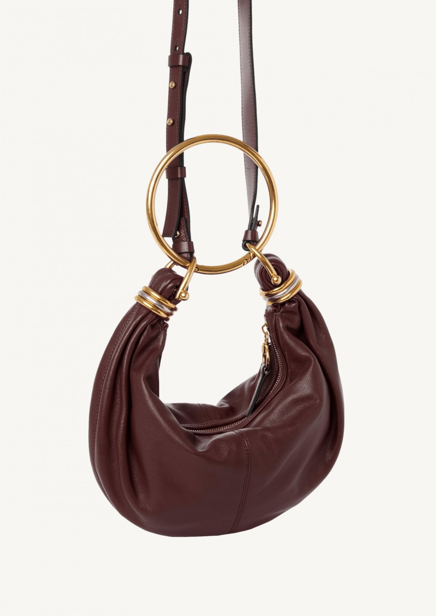 Small hobo bag Dark pink grained leather bracelet bag