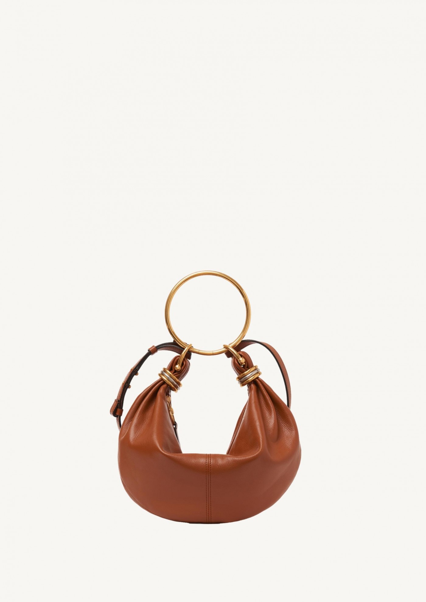 Small hobo bag Bracelet bag in grained leather clay brown