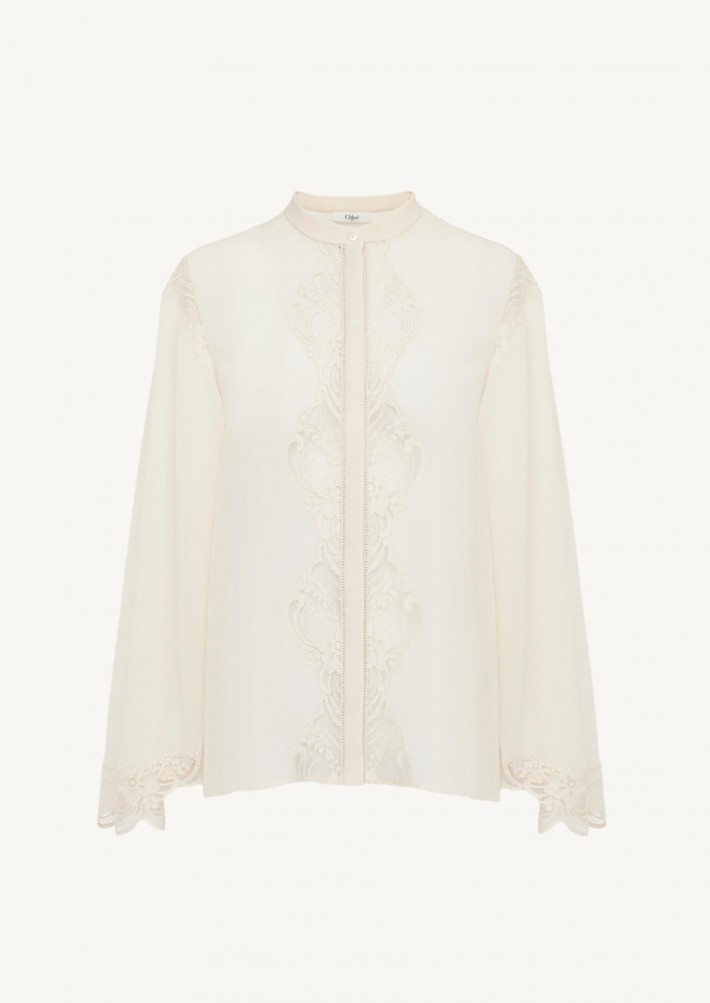 Flowing blouse in silk georgette and lace