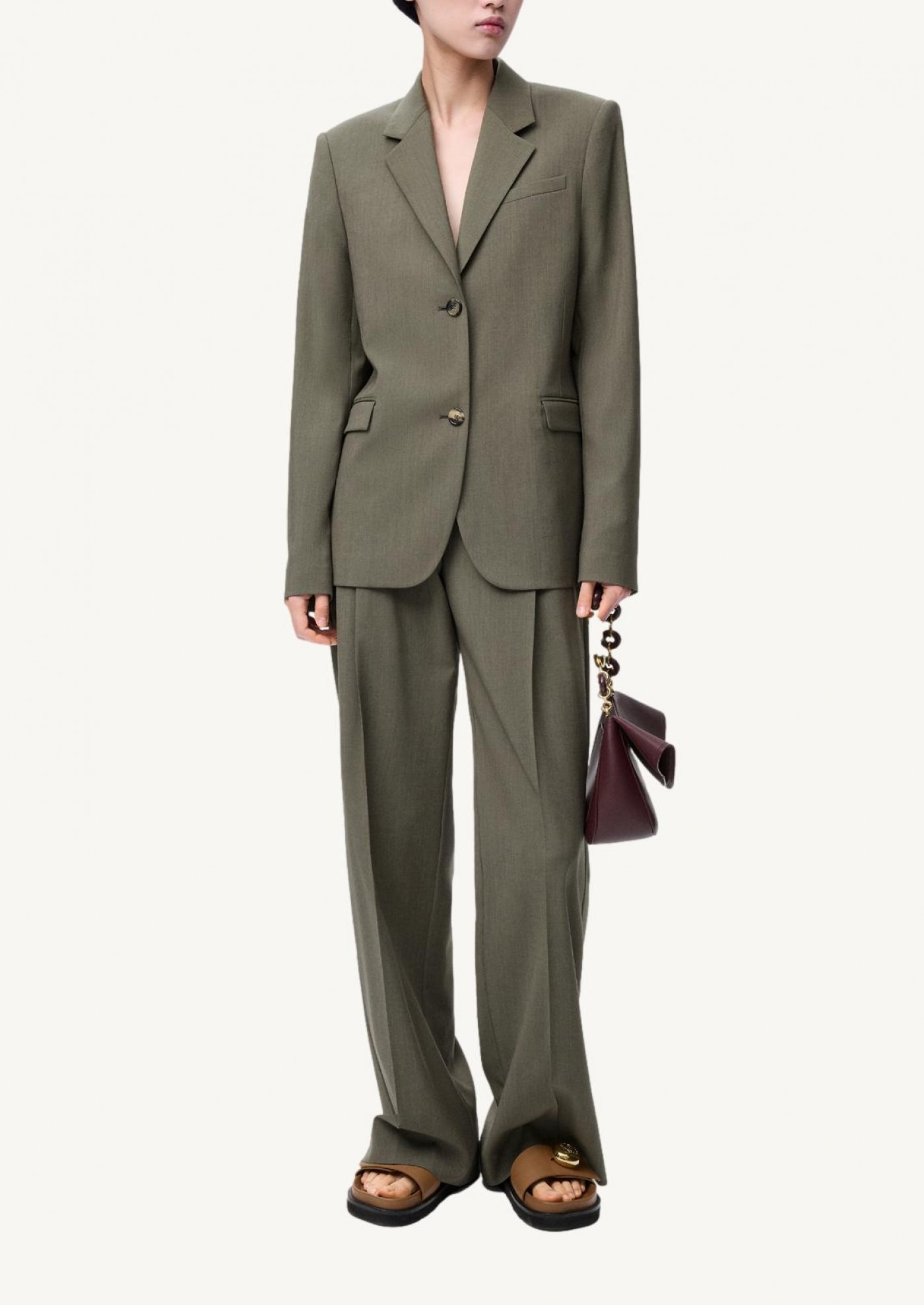 Veste blazer en laine khaki