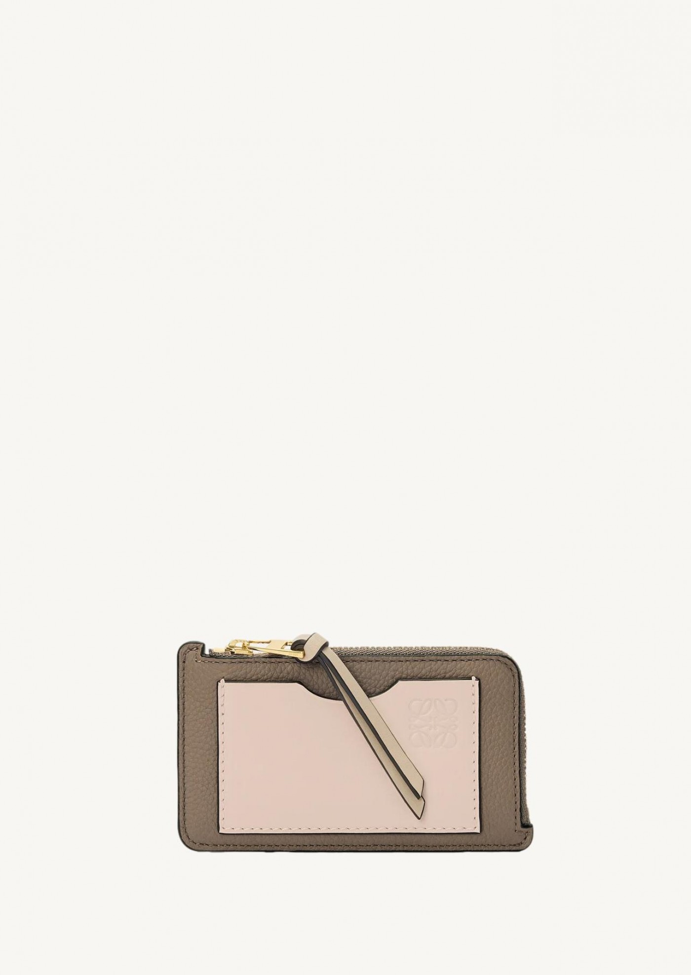 Porte-monnaie grainé taupe et talc