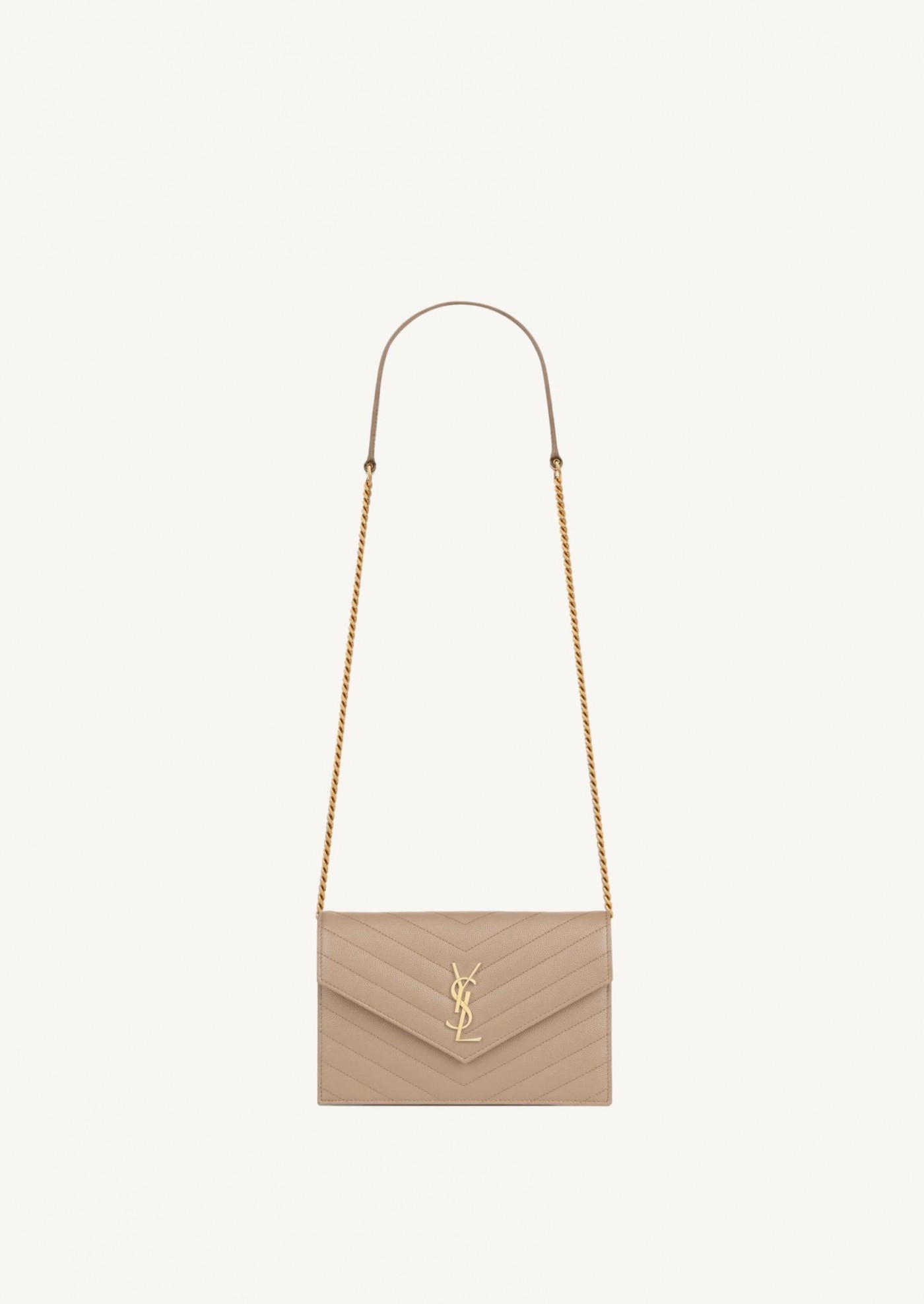 Cassandre envelope chain wallet beige et or Saint Laurent