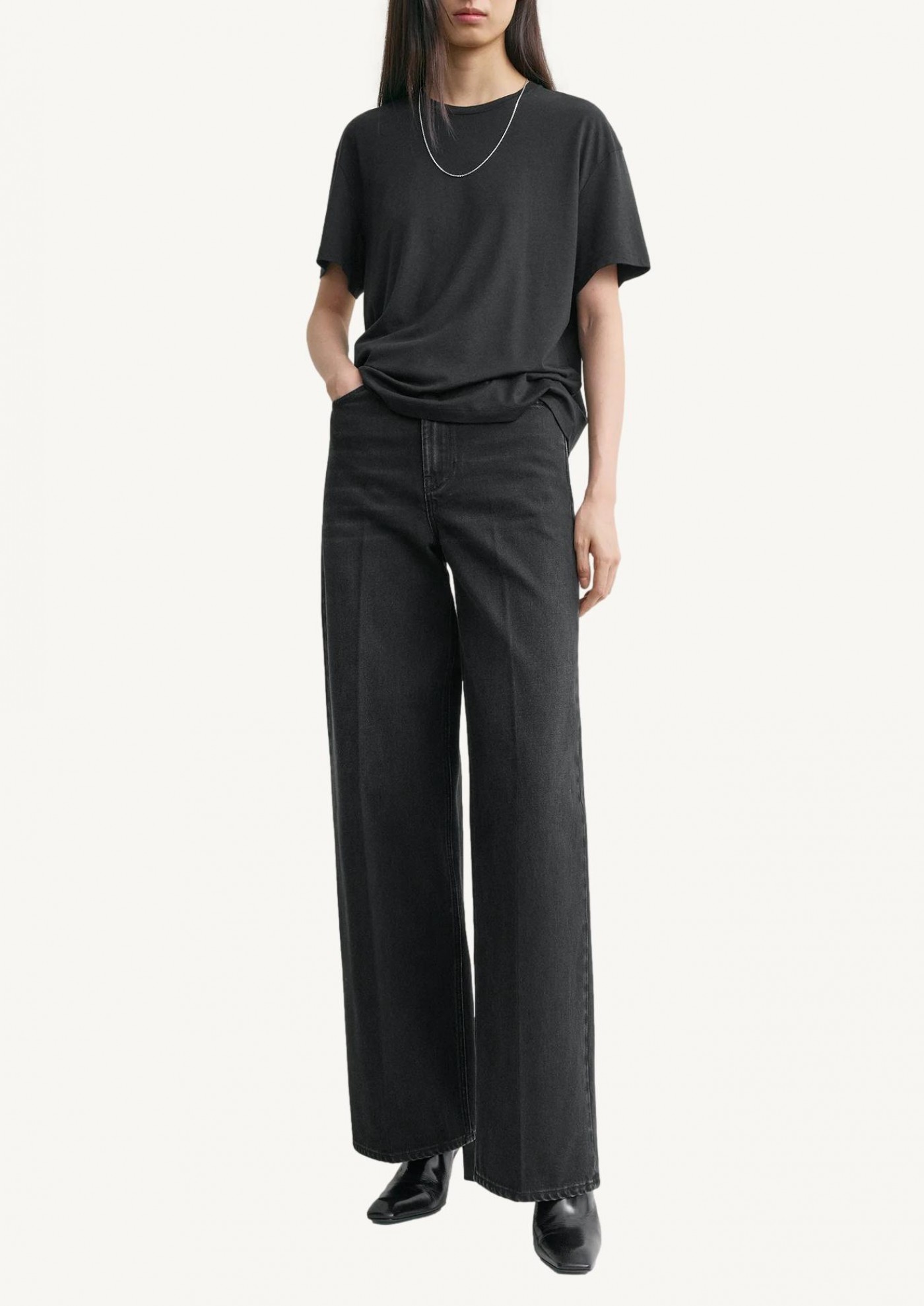 Wide leg denim faded black