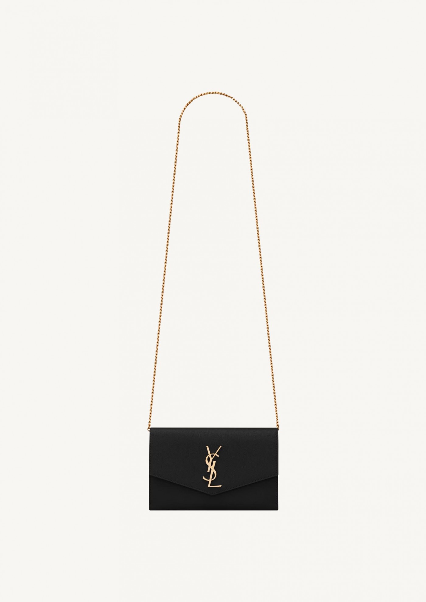 Uptown chain wallet en cuir noir et or