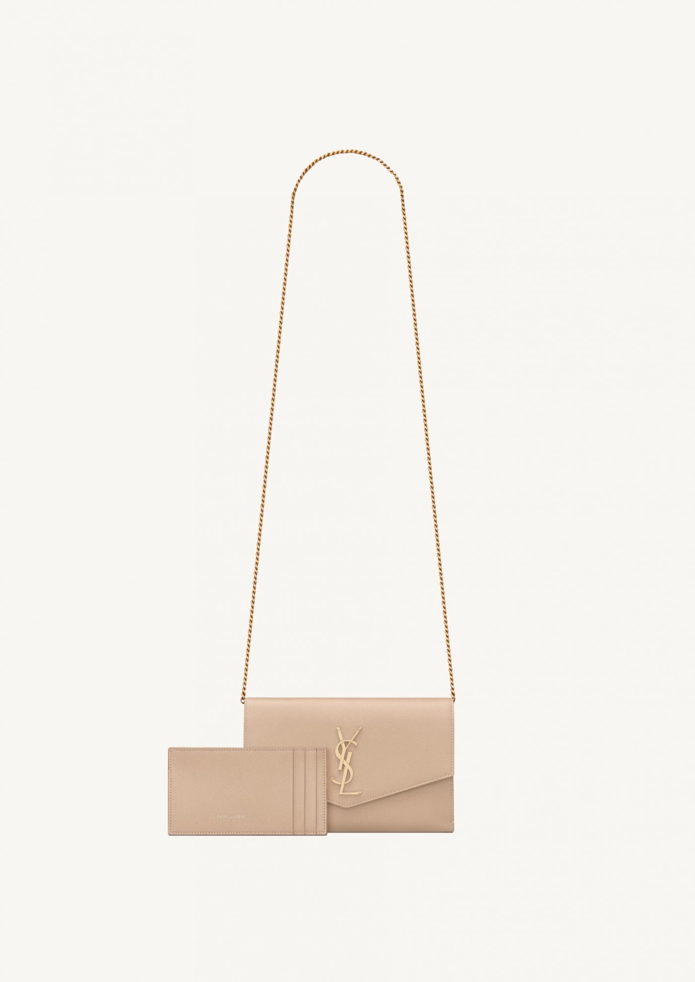 Uptown chain wallet in beige and gold leather Saint Laurent Uptown chain wallet in beige and gold leather Saint Laurent