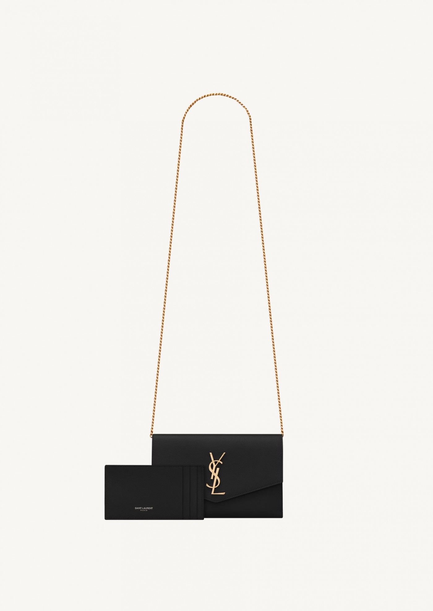Uptown chain wallet en cuir noir et or Saint Laurent Uptown chain wallet en cuir noir et or Saint Laurent