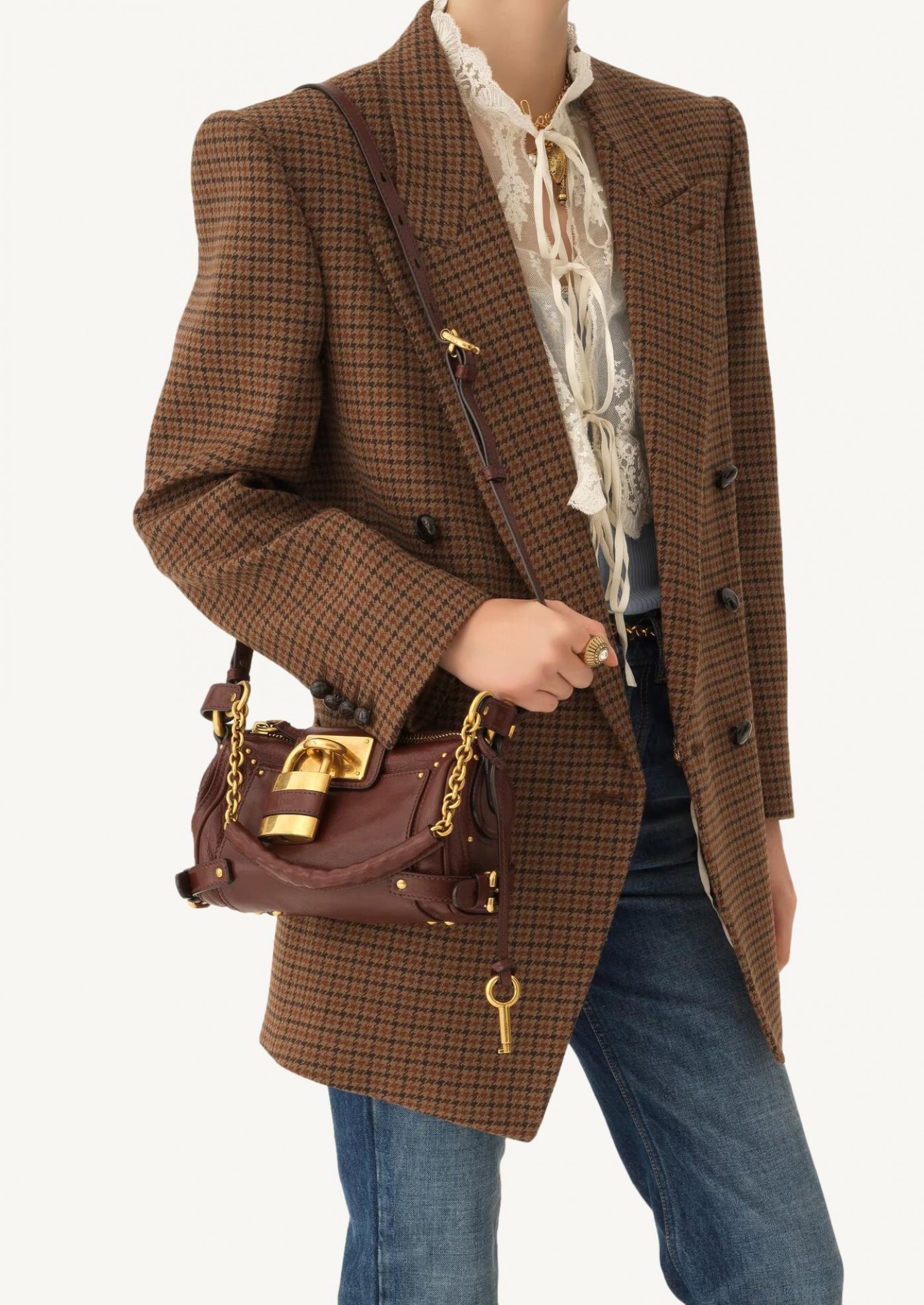 Small Paddington brown crafty grained leather chain Chloé