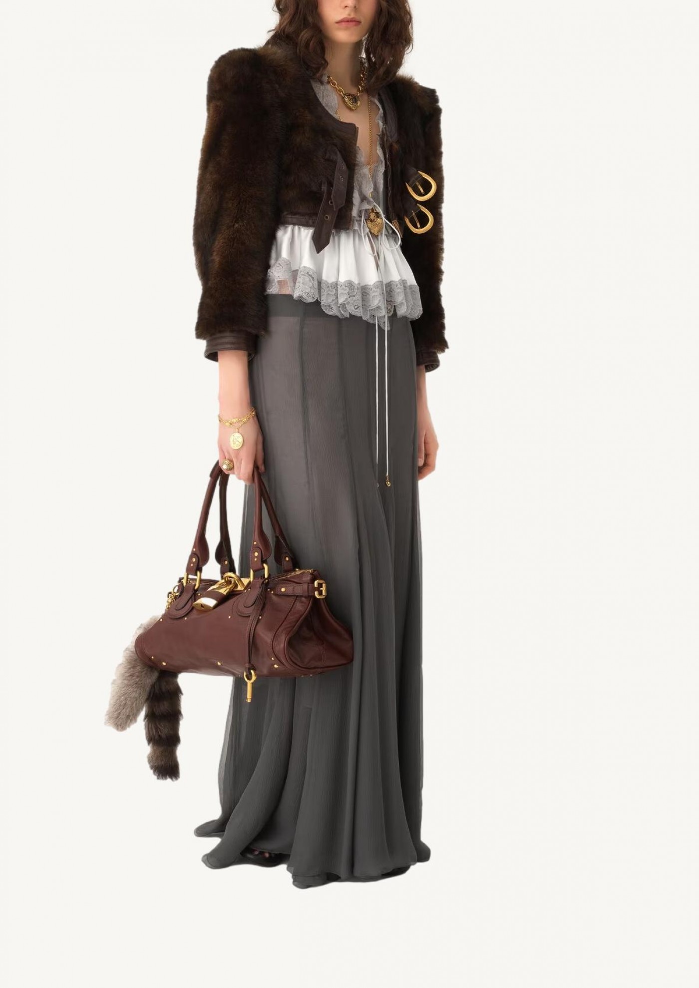 Paddington en cuir grainé marron Chloé