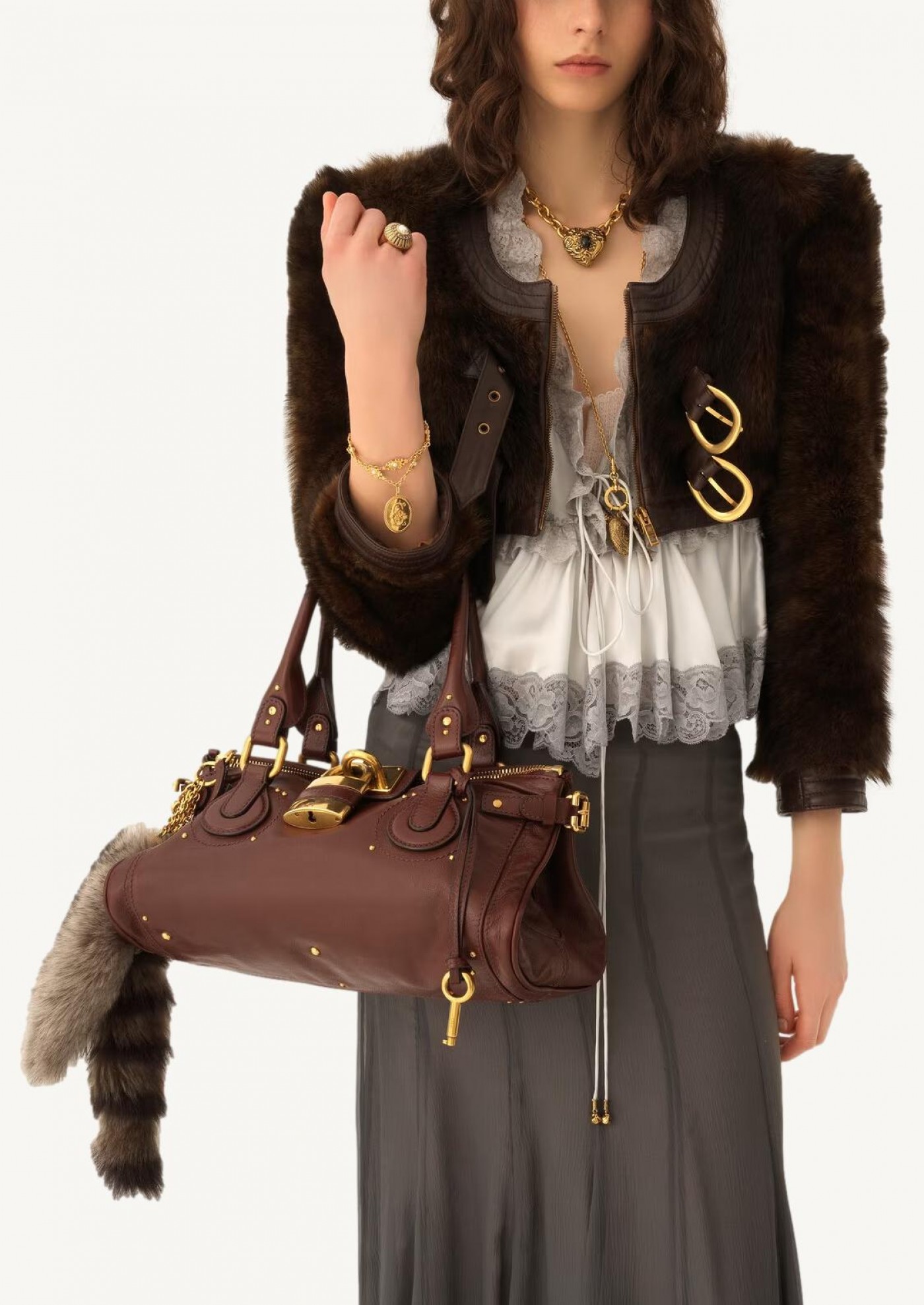 Paddington en cuir grainé marron Chloé