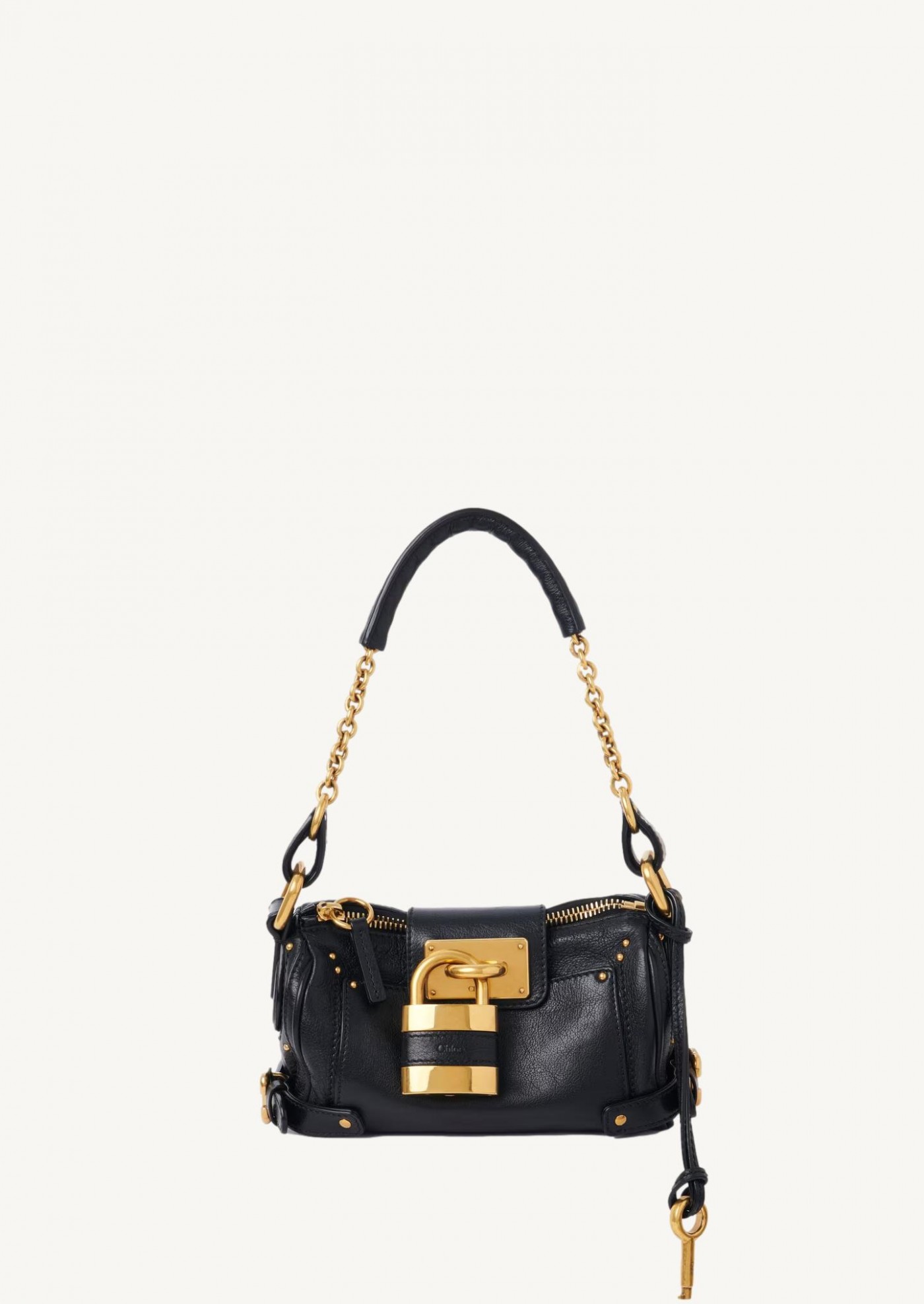 Small Paddington black grained leather chain