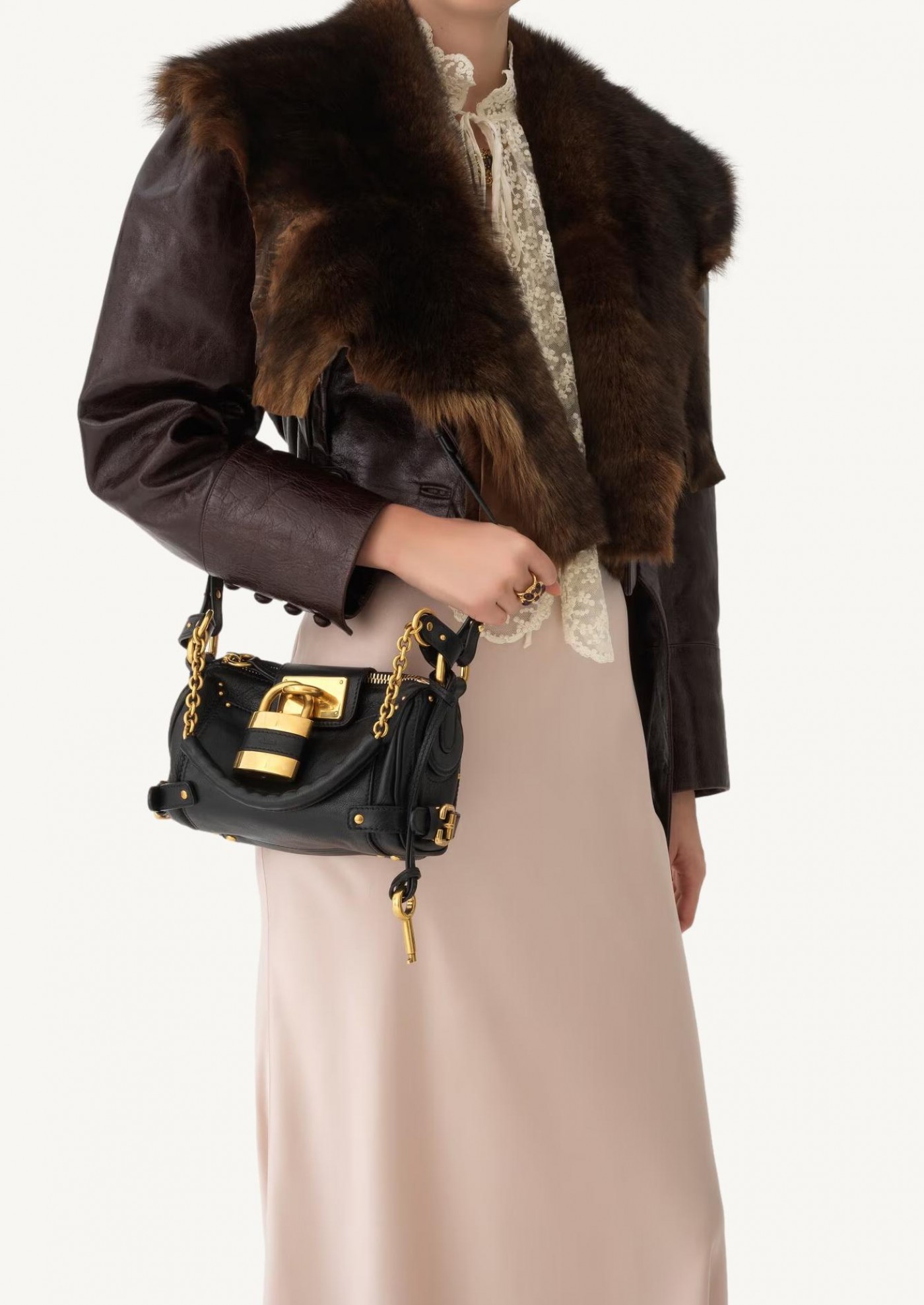 Small Paddington black grained leather chain Chloé