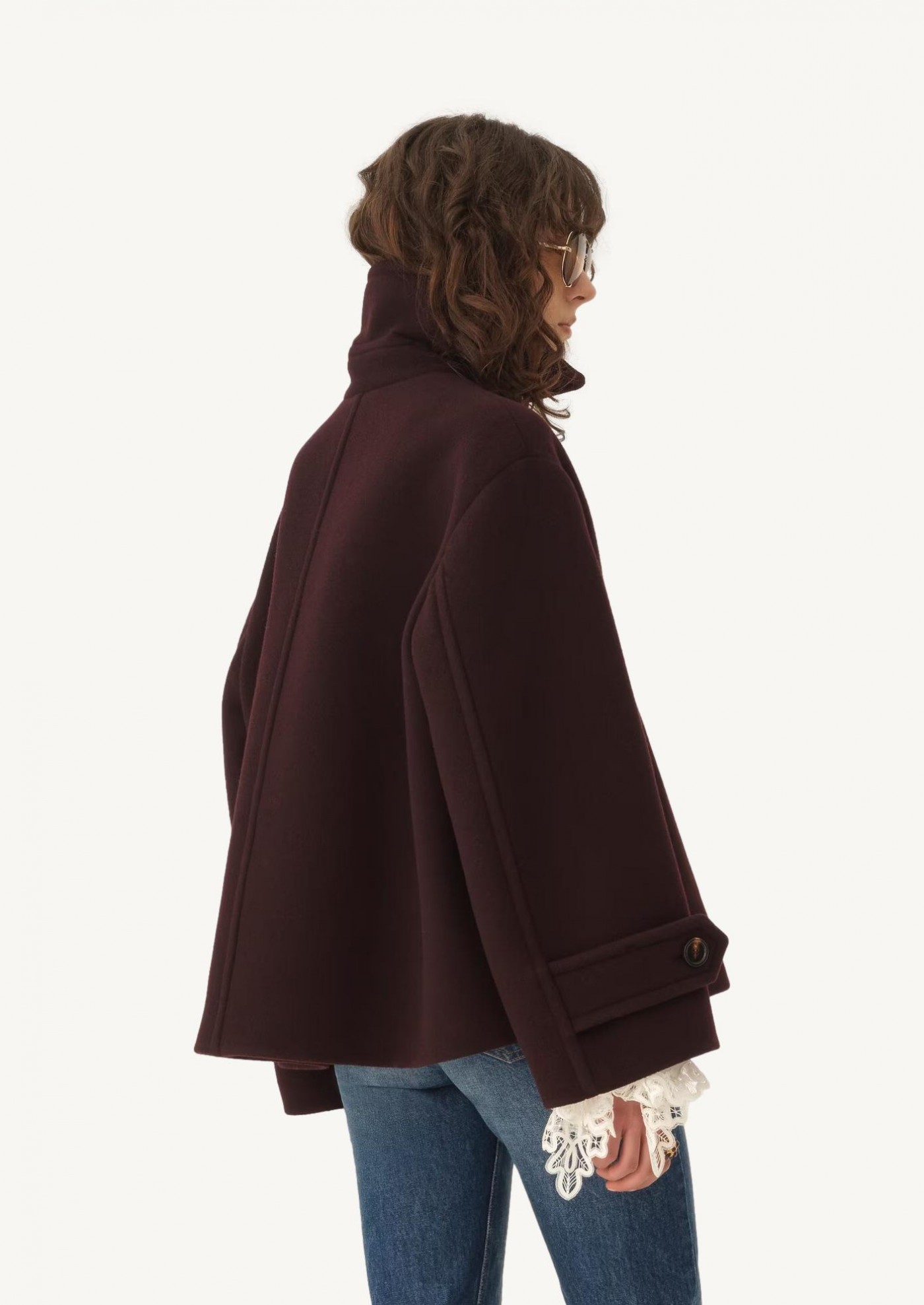 Oversized short wool coat deep purple Chloé