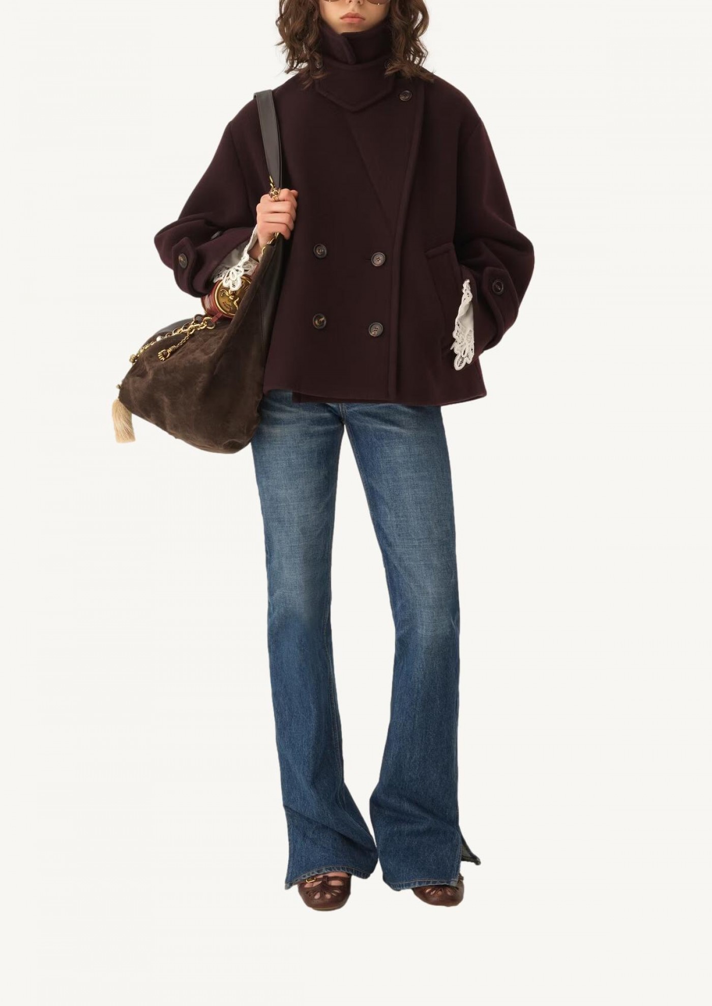 Oversized short wool coat deep purple