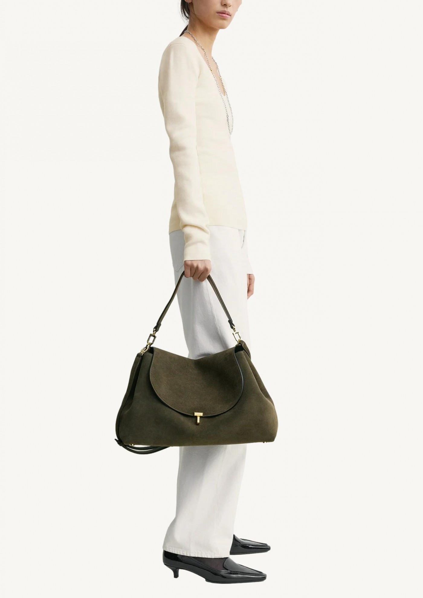 T-lock suede satchel dark taupe Totême