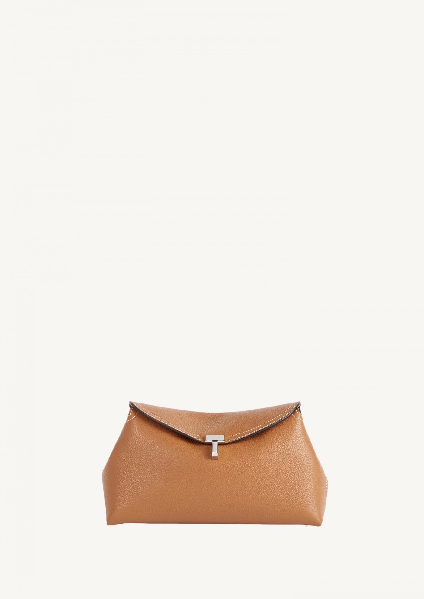 T-lock grained-leather clutch tan