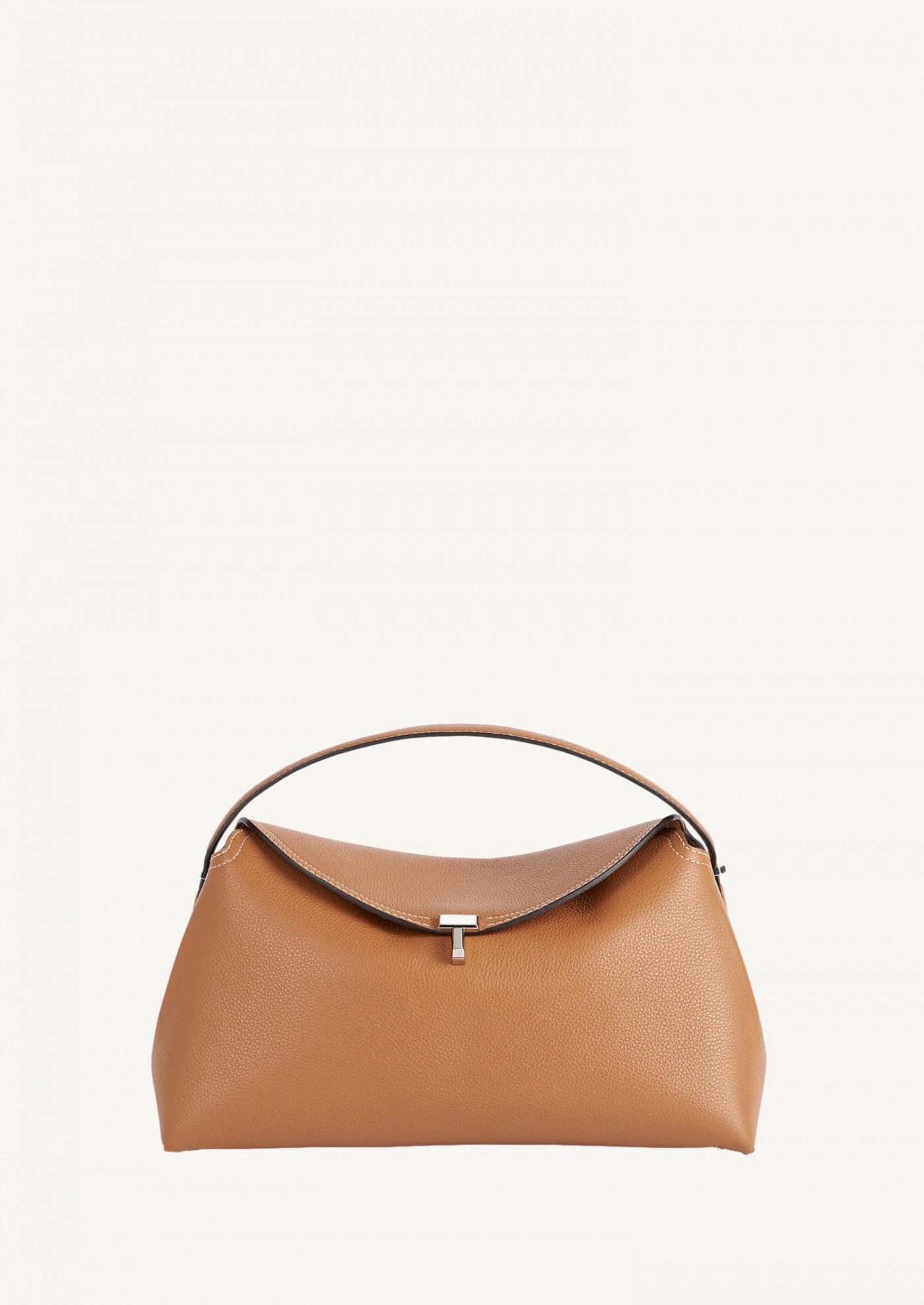 T-Lock en cuir grainé beige avec verrouillage en T Totême