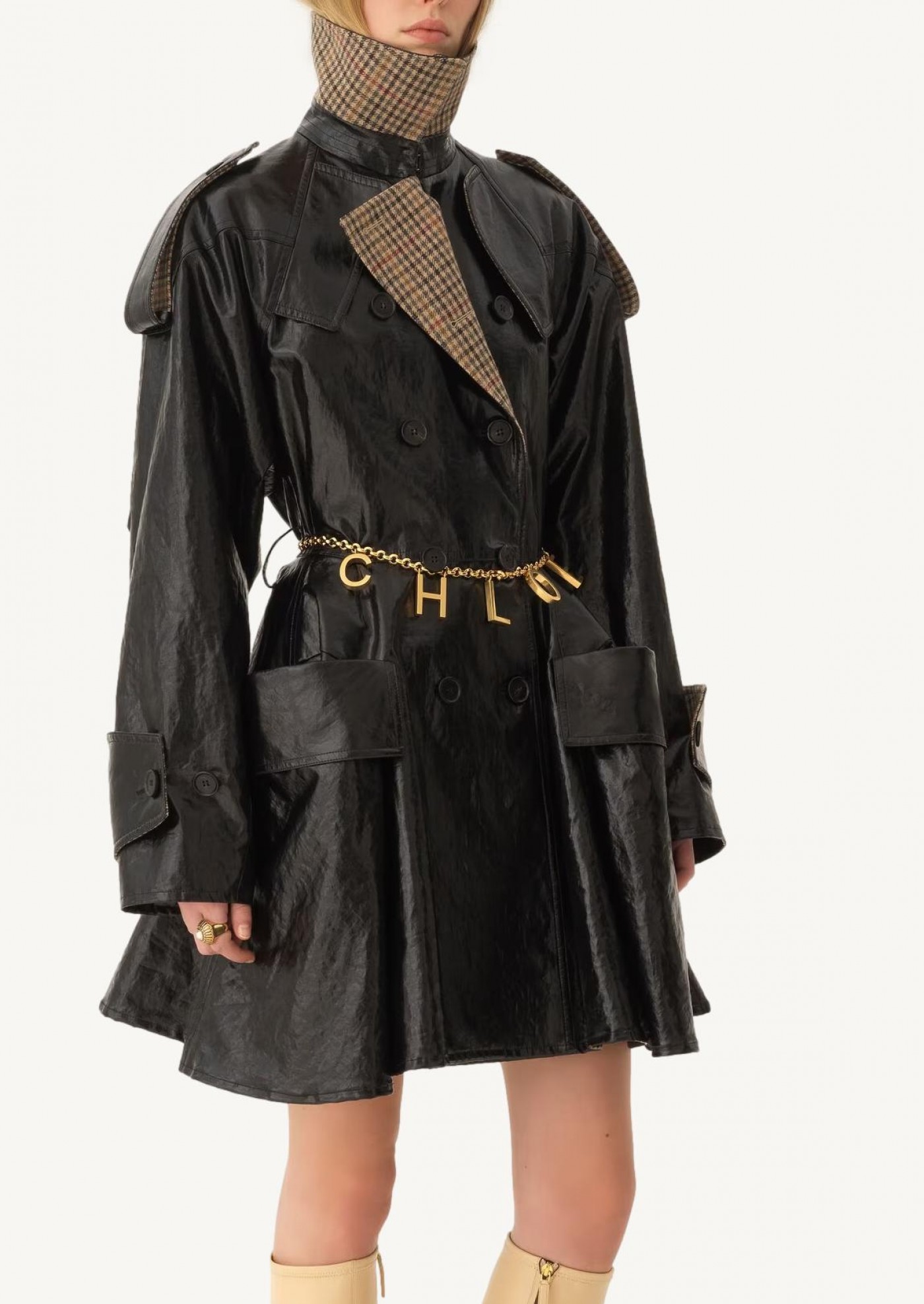 Manteau cavalier court croisé en lin enduit Chloé