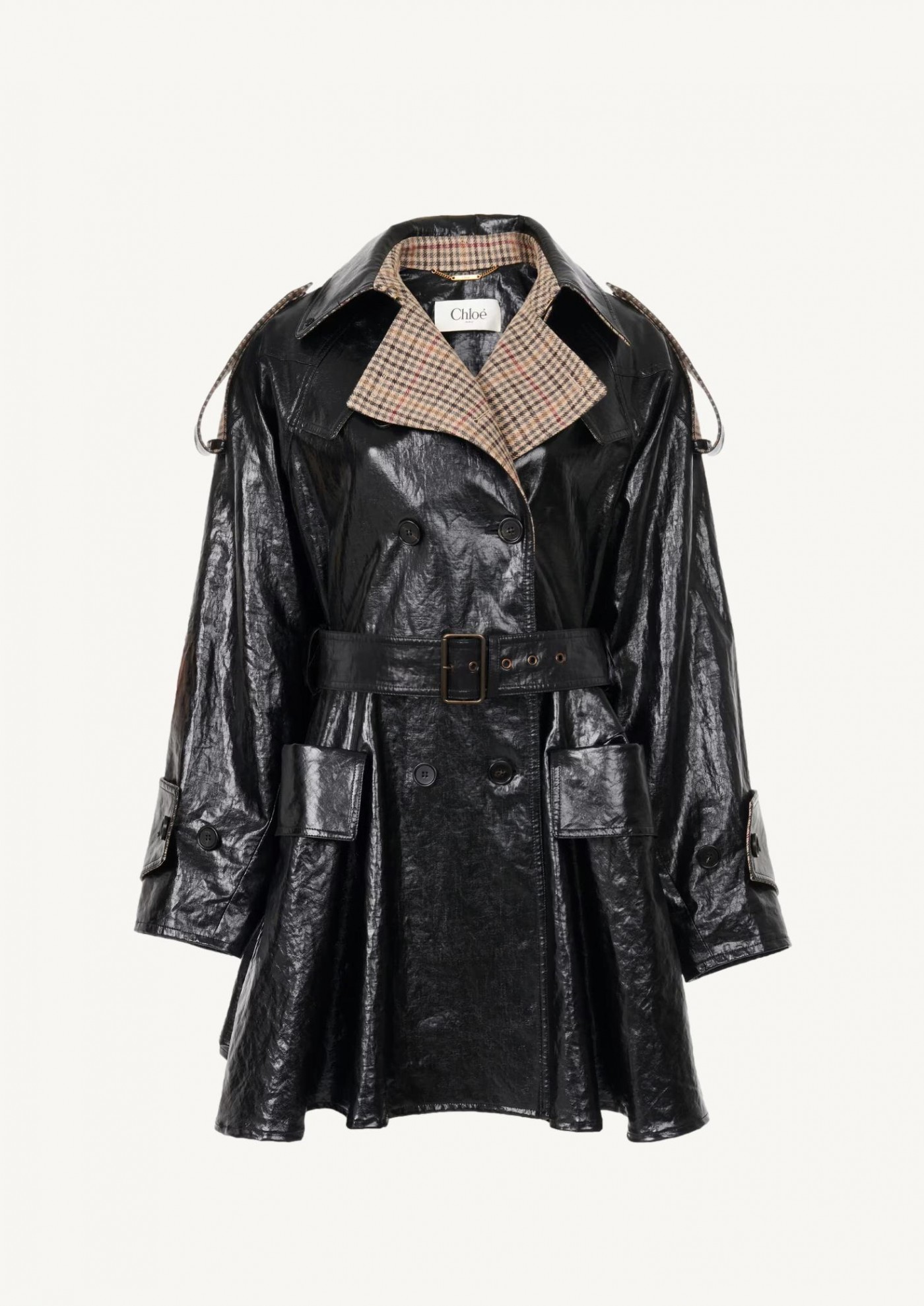 Manteau cavalier court croisé en lin enduit Chloé