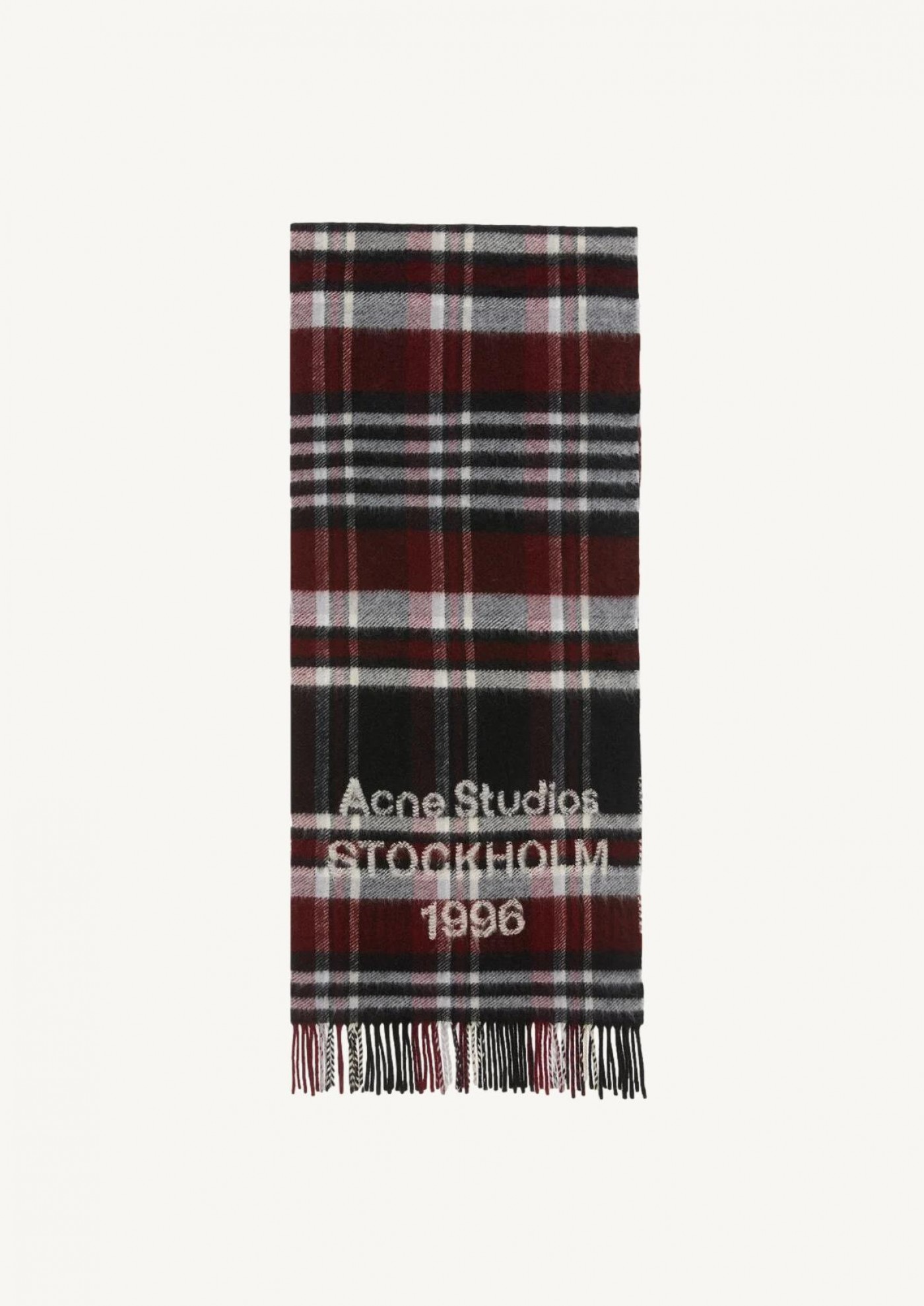 Black and burgundy scarf with logo and fringe Acne Studios