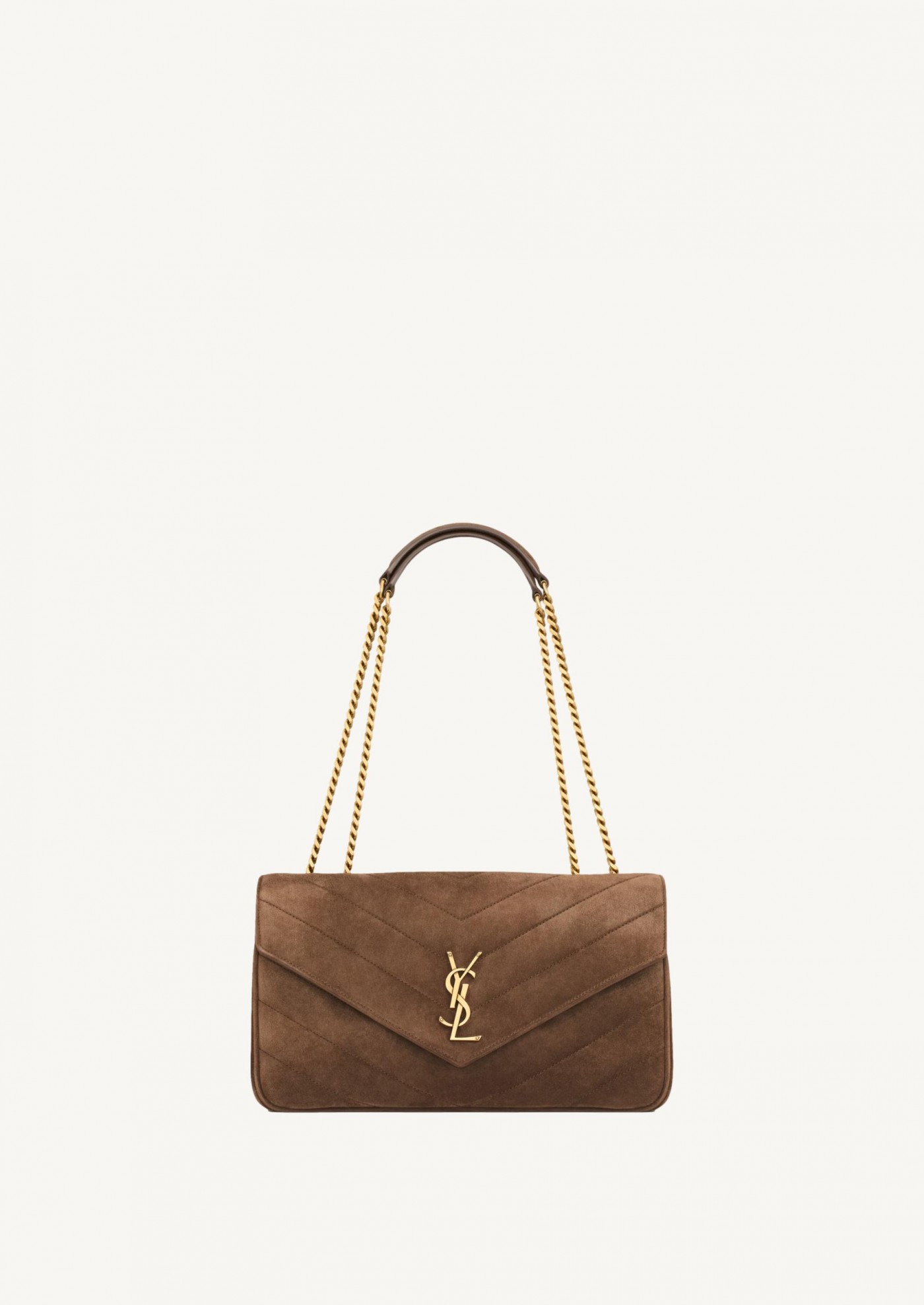 Medium Loulou in brown quilted suede