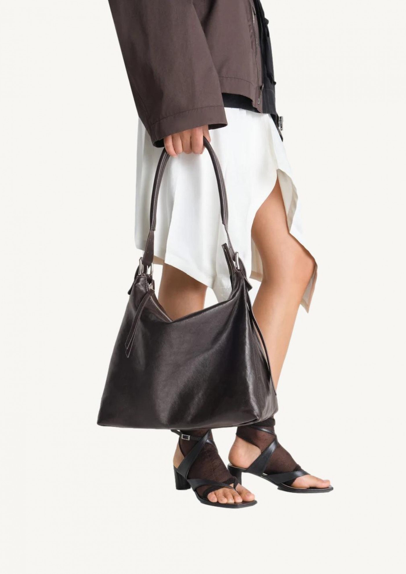 Small belted hobo bag in leather Lemaire
