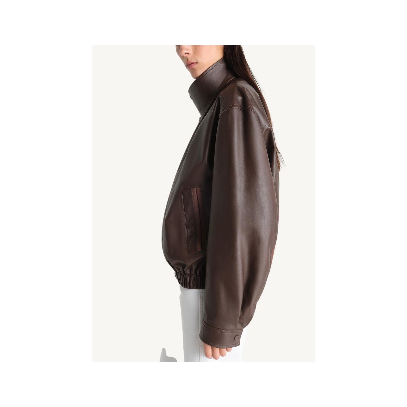 Blouson en cuir souple chocolat Lemaire
