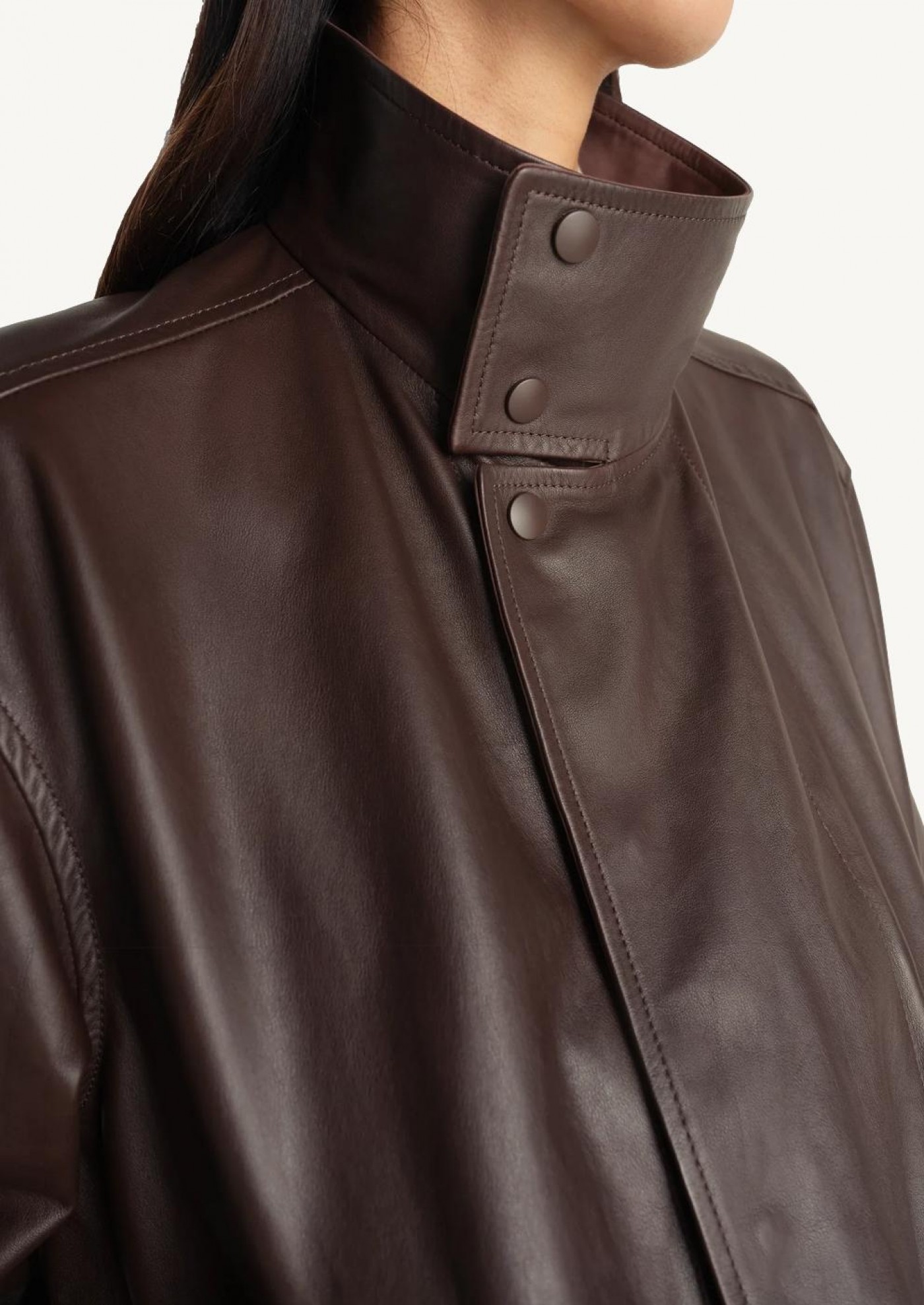 Blouson en cuir souple chocolat Lemaire