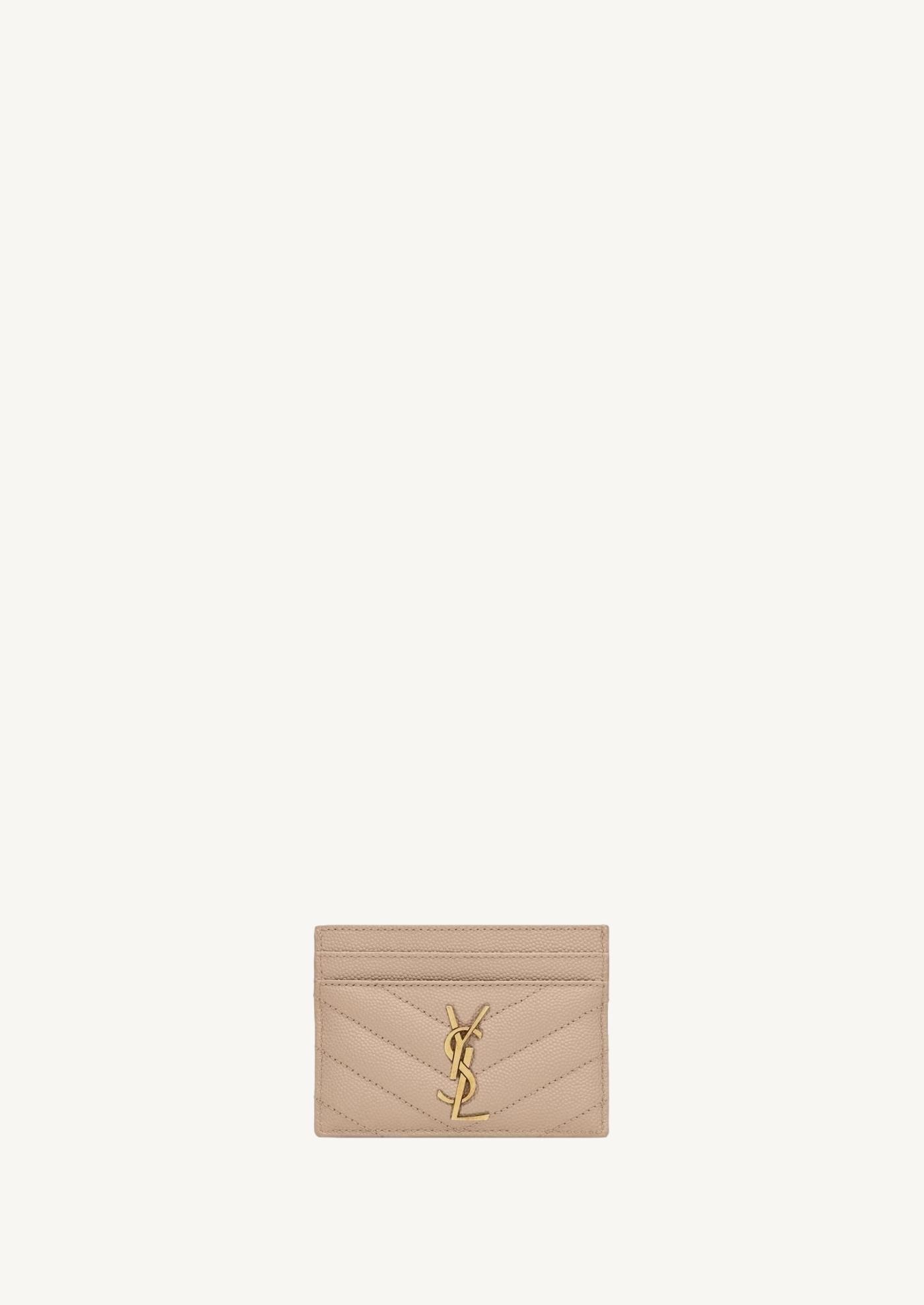 Cassandre card holder, dark beige powder grain Saint Laurent