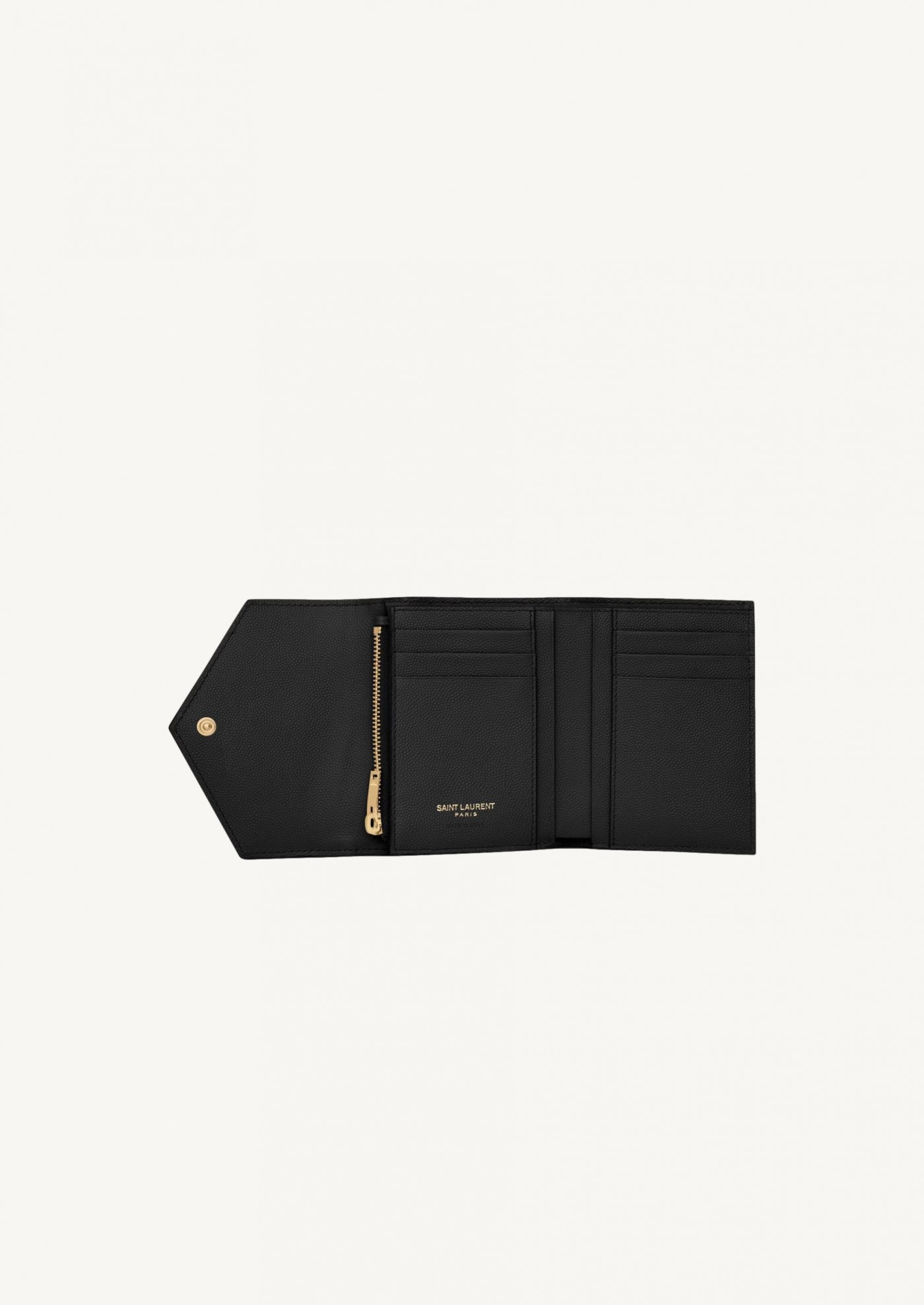 Cassandre compact wallet in black powder grain leather Saint Laurent