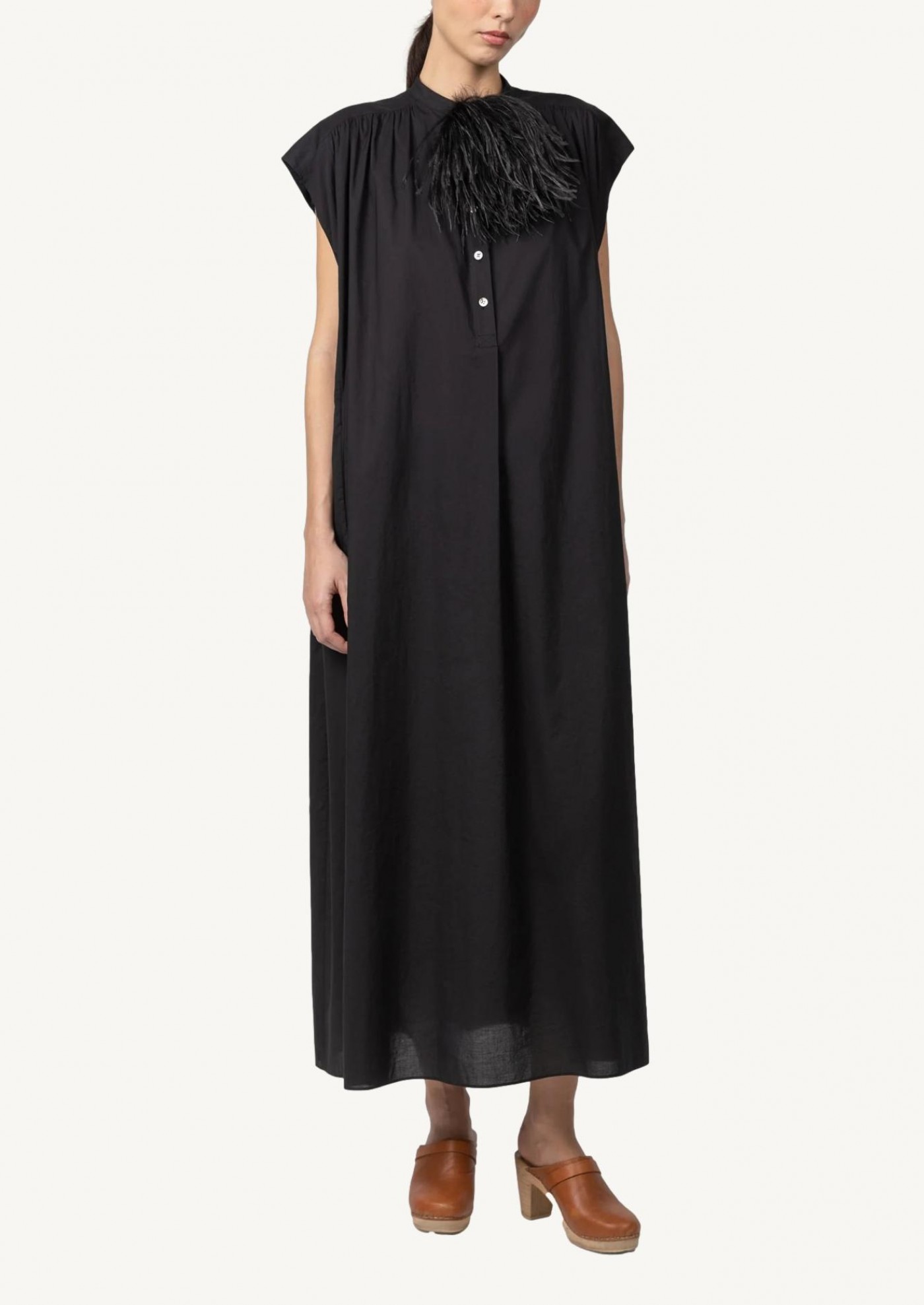 Robe sans manches en popeline de coton noire