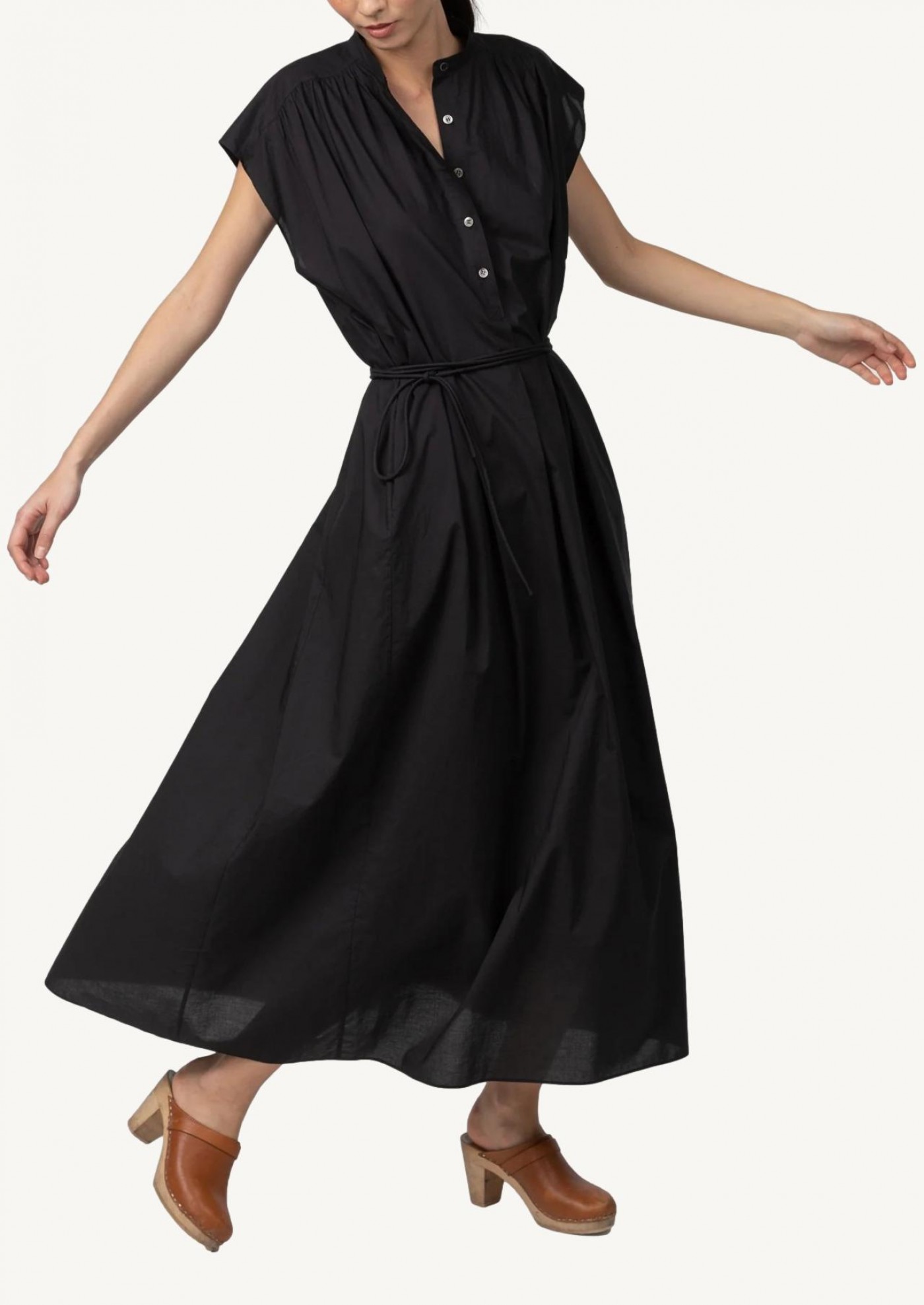 Robe sans manches en popeline de coton noire Indress