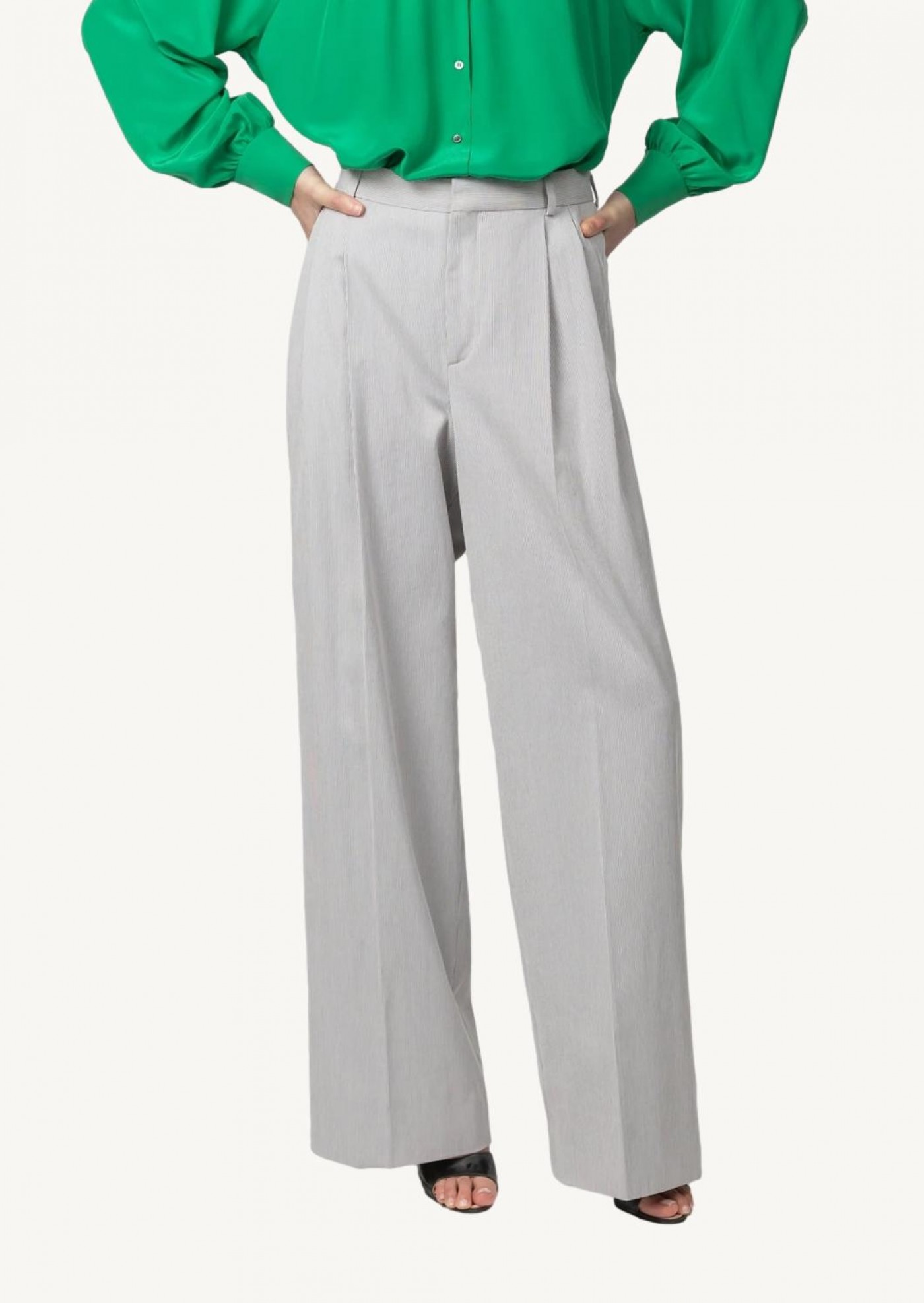 Greige pinstripe cotton pants