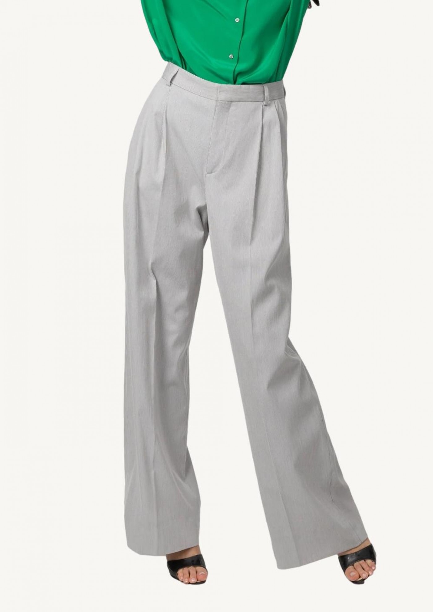 Greige pinstripe cotton pants