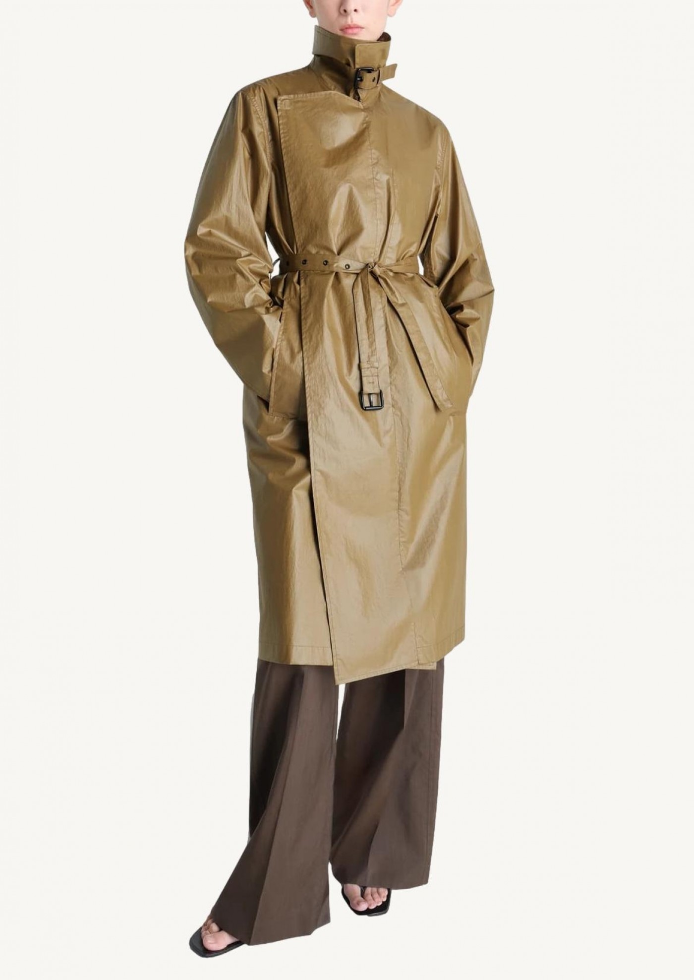 Khaki coated canvas trench coat Lemaire