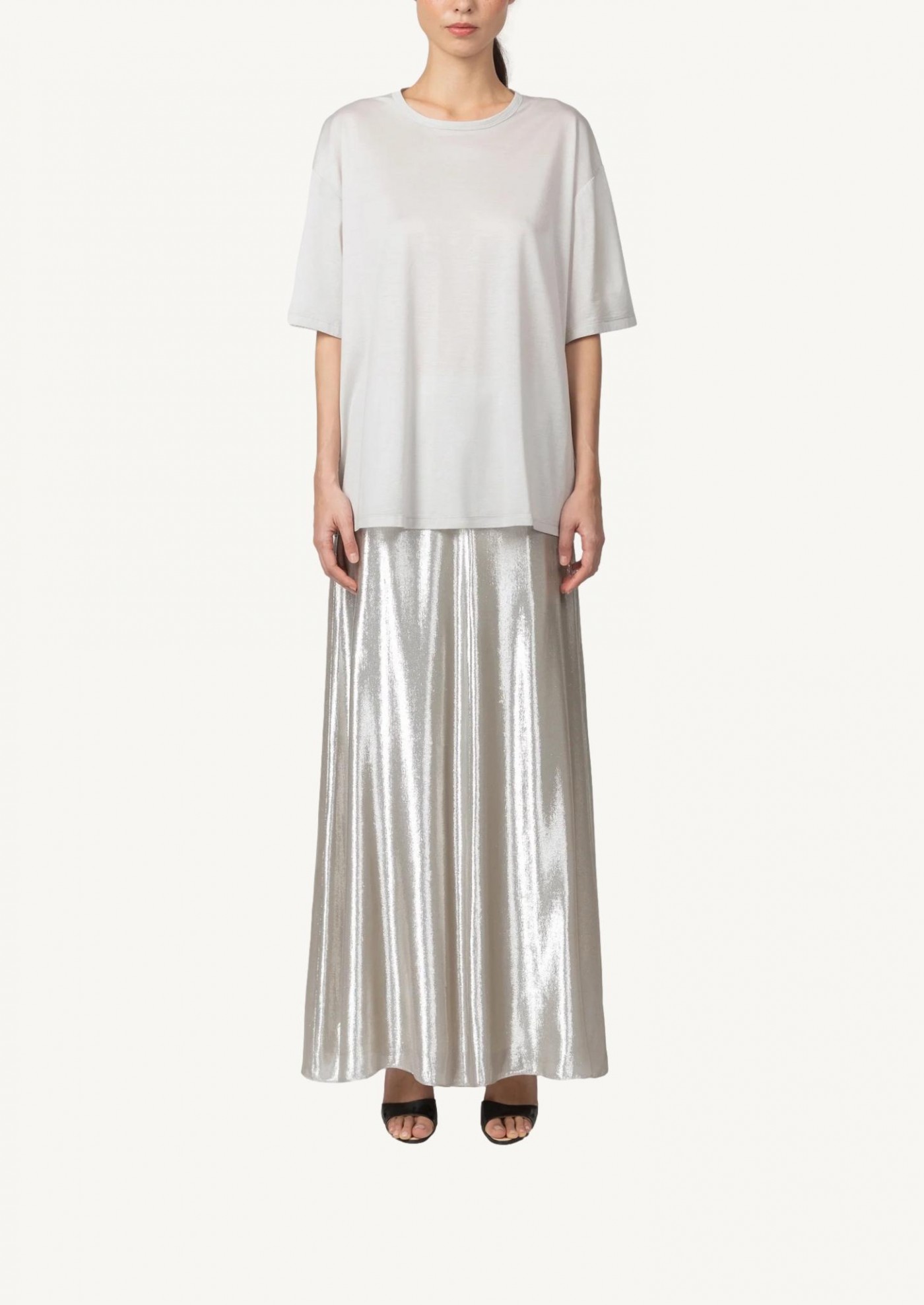 Jupe longue en soie et lurex Dark silver