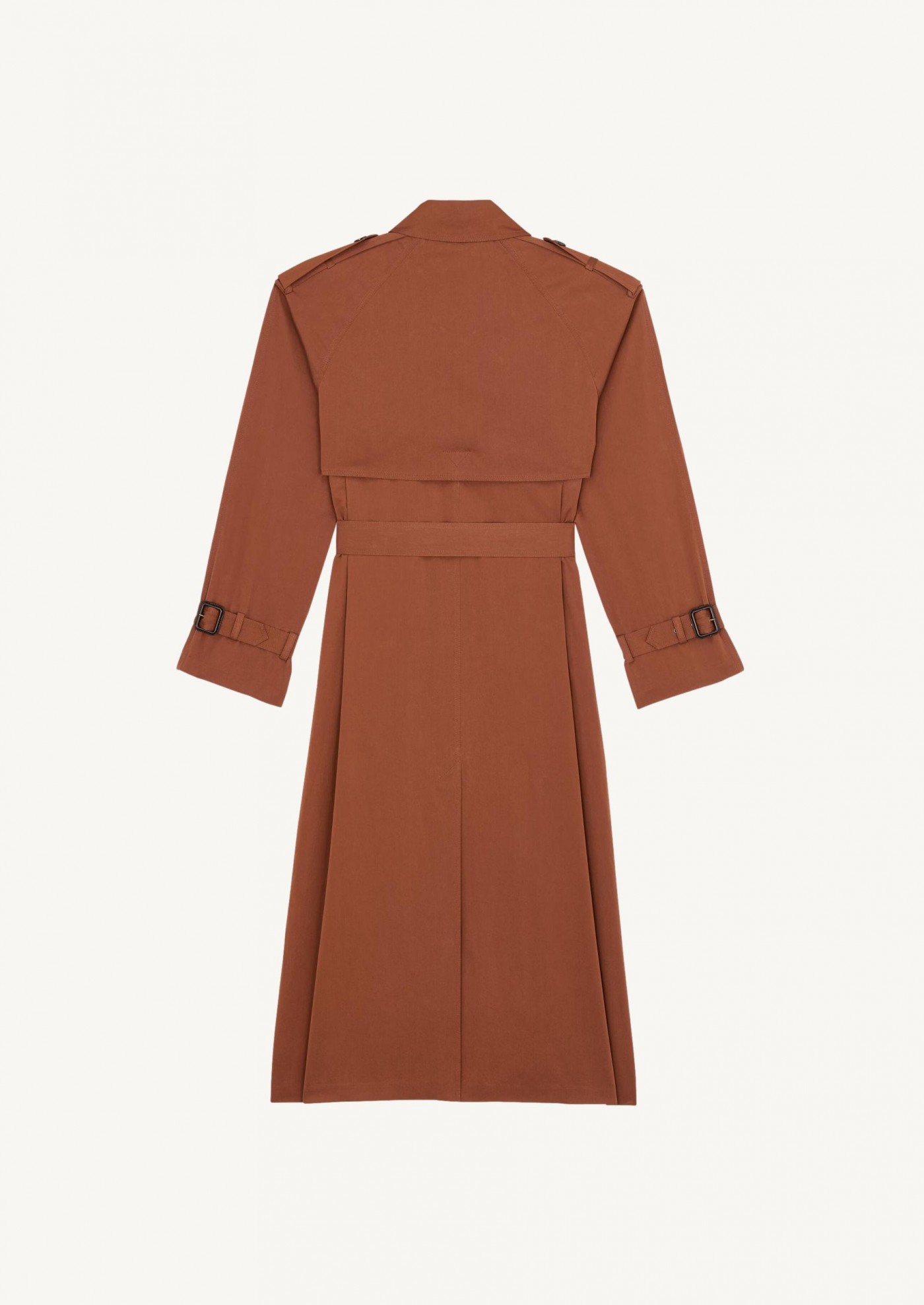 Mocha-colored water-repellent cotton and silk trench coat