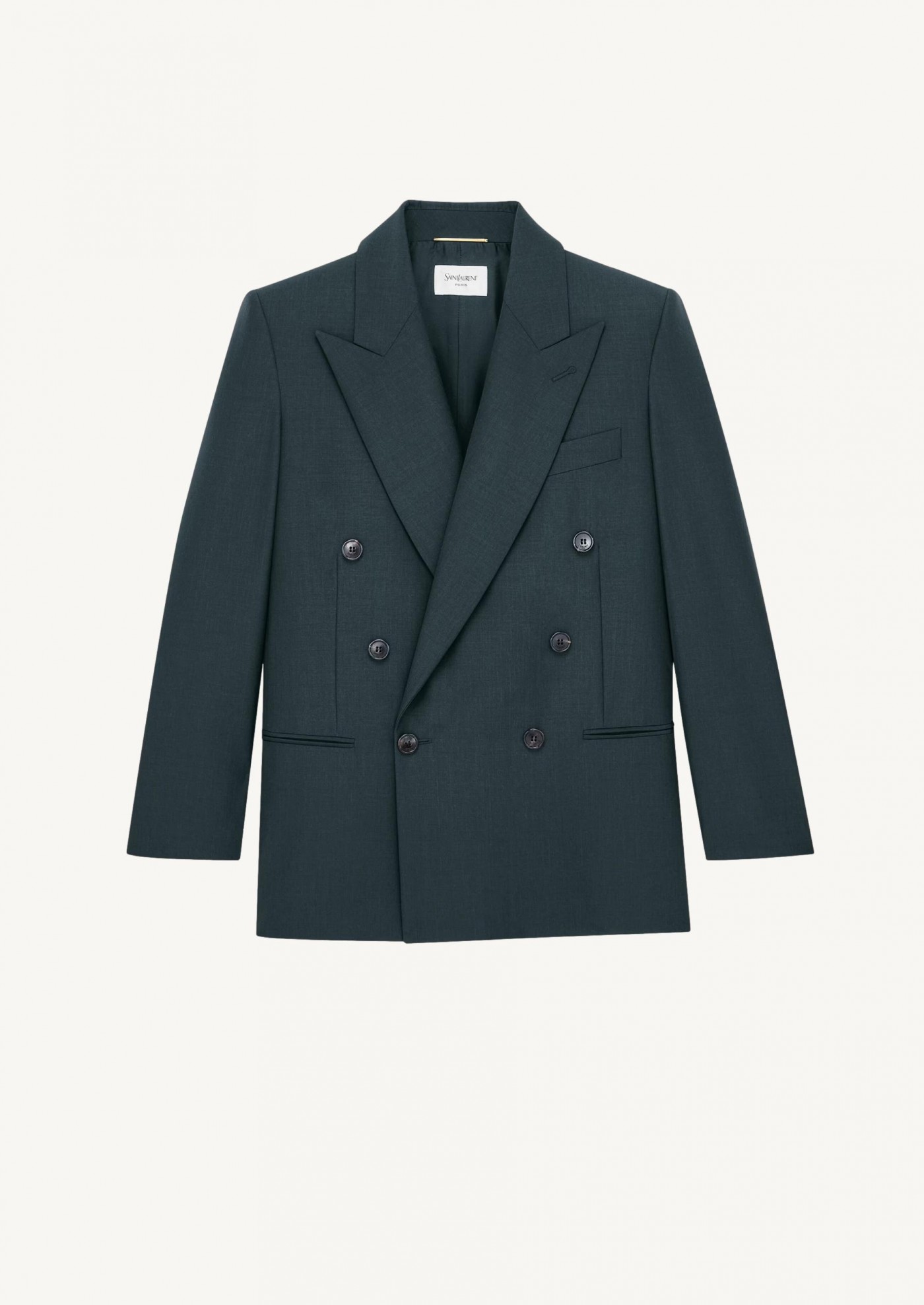 Double-breasted green wool and mohair jacket