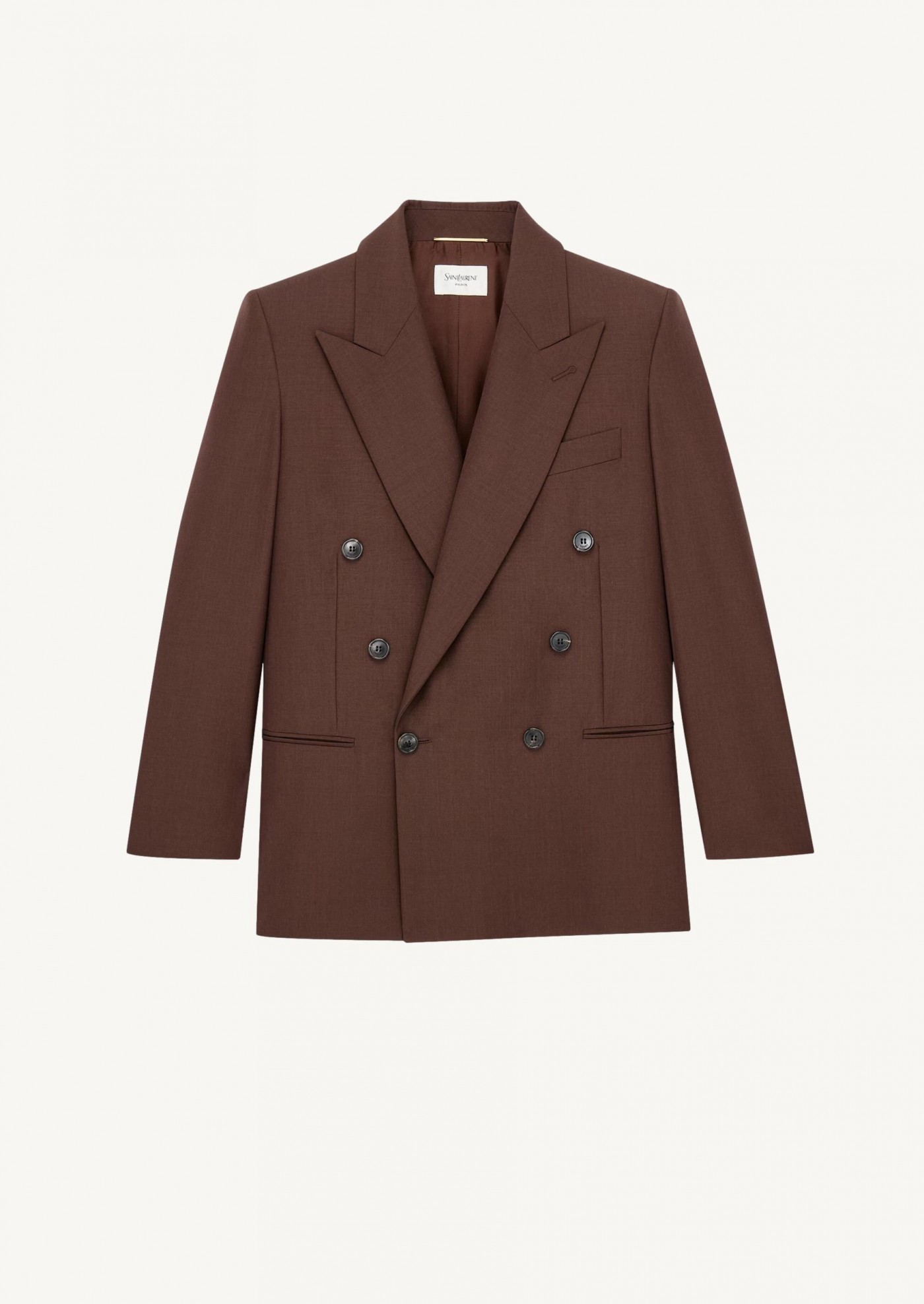 Double-breasted chocolate-brown wool and mohair jacket