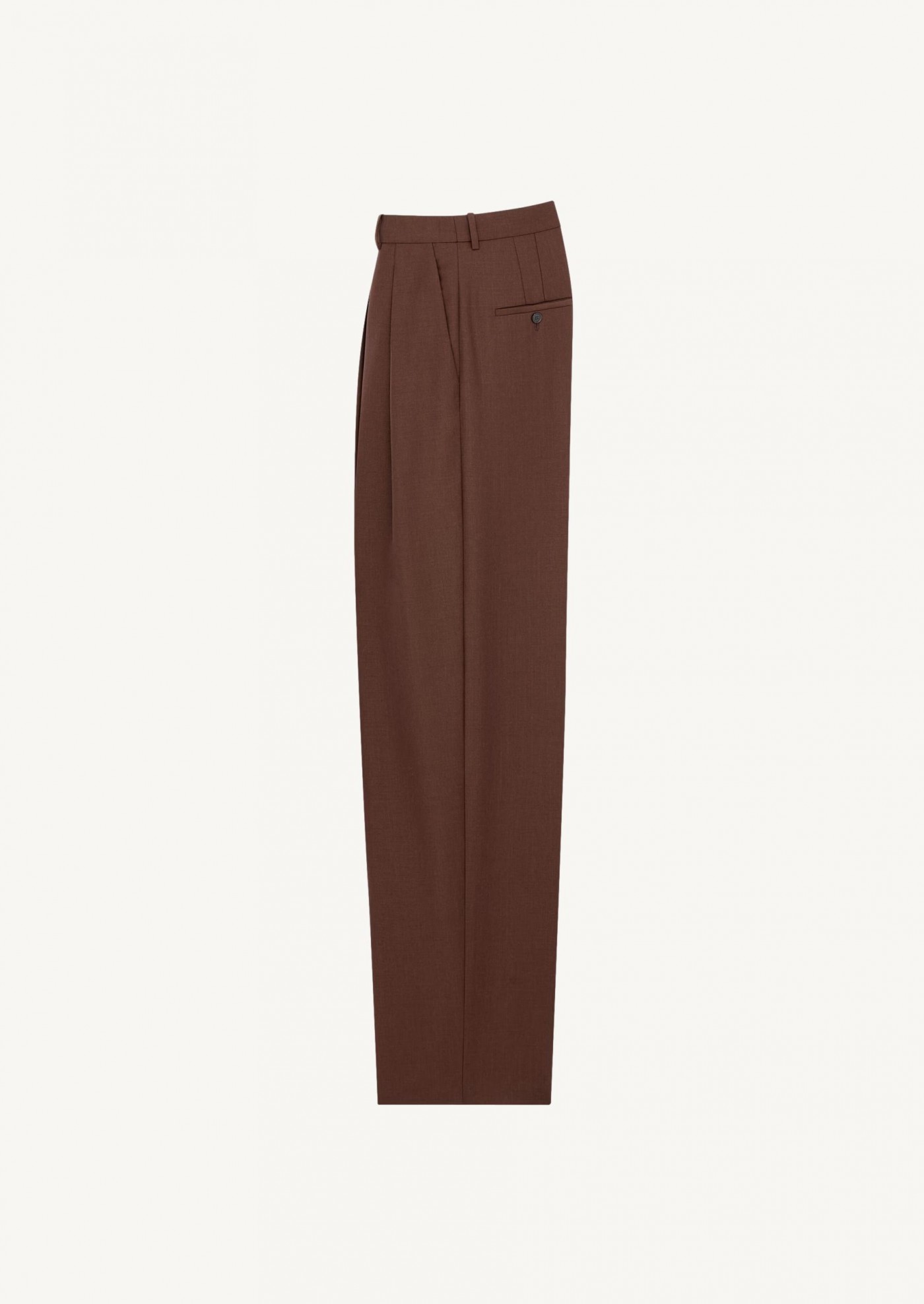 Loose-fitting pants in chocolate-colored wool and mohair