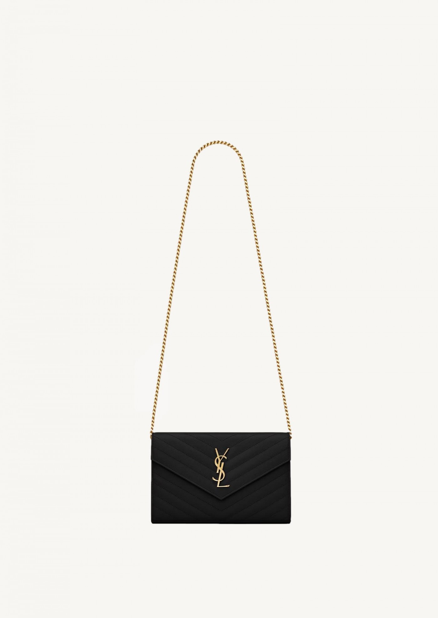 CASSANDRE classic CHAIN WALLET EN CUIR GRAIN DE POUDRE noir et or,