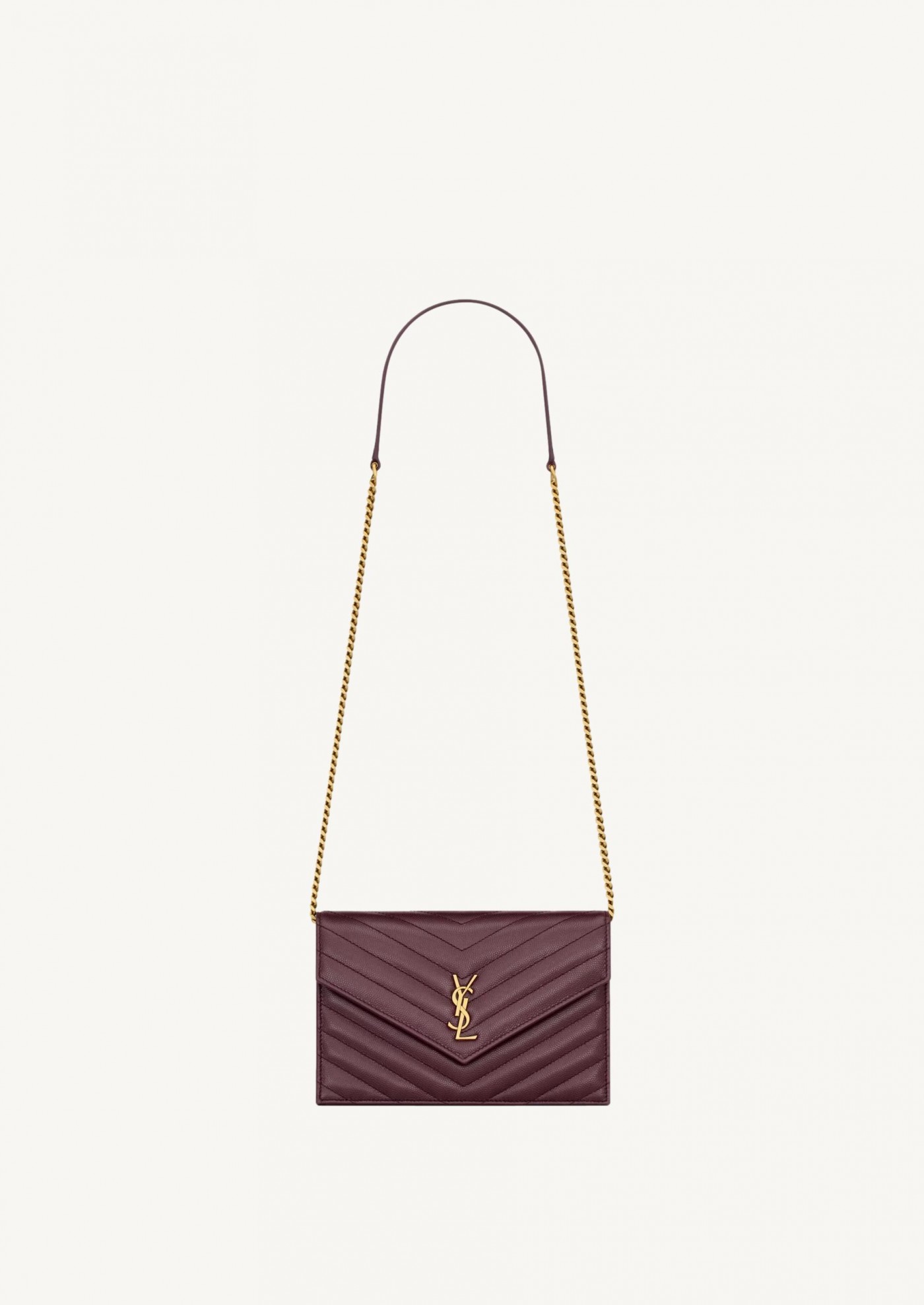 CASSANDRE Envelope Wallet with Chain in Powder Grain Leather CABERNET RED