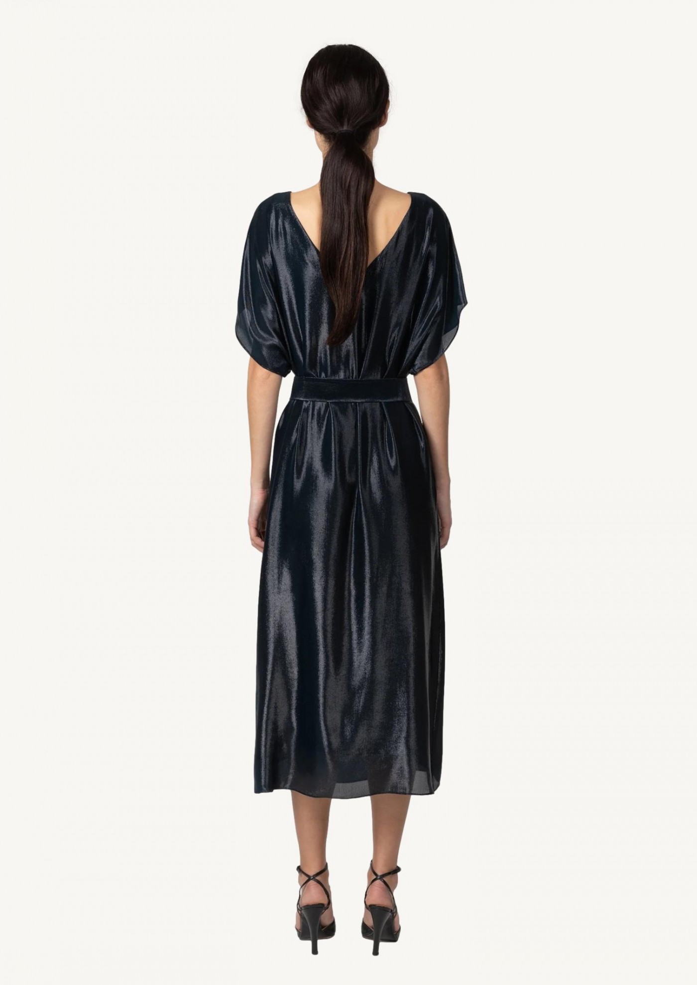 Goldaming black silk and lurex kimono dress