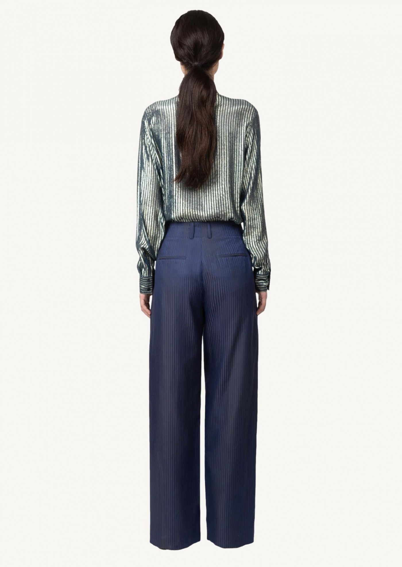 Navy cotton and silk jacquard pants
