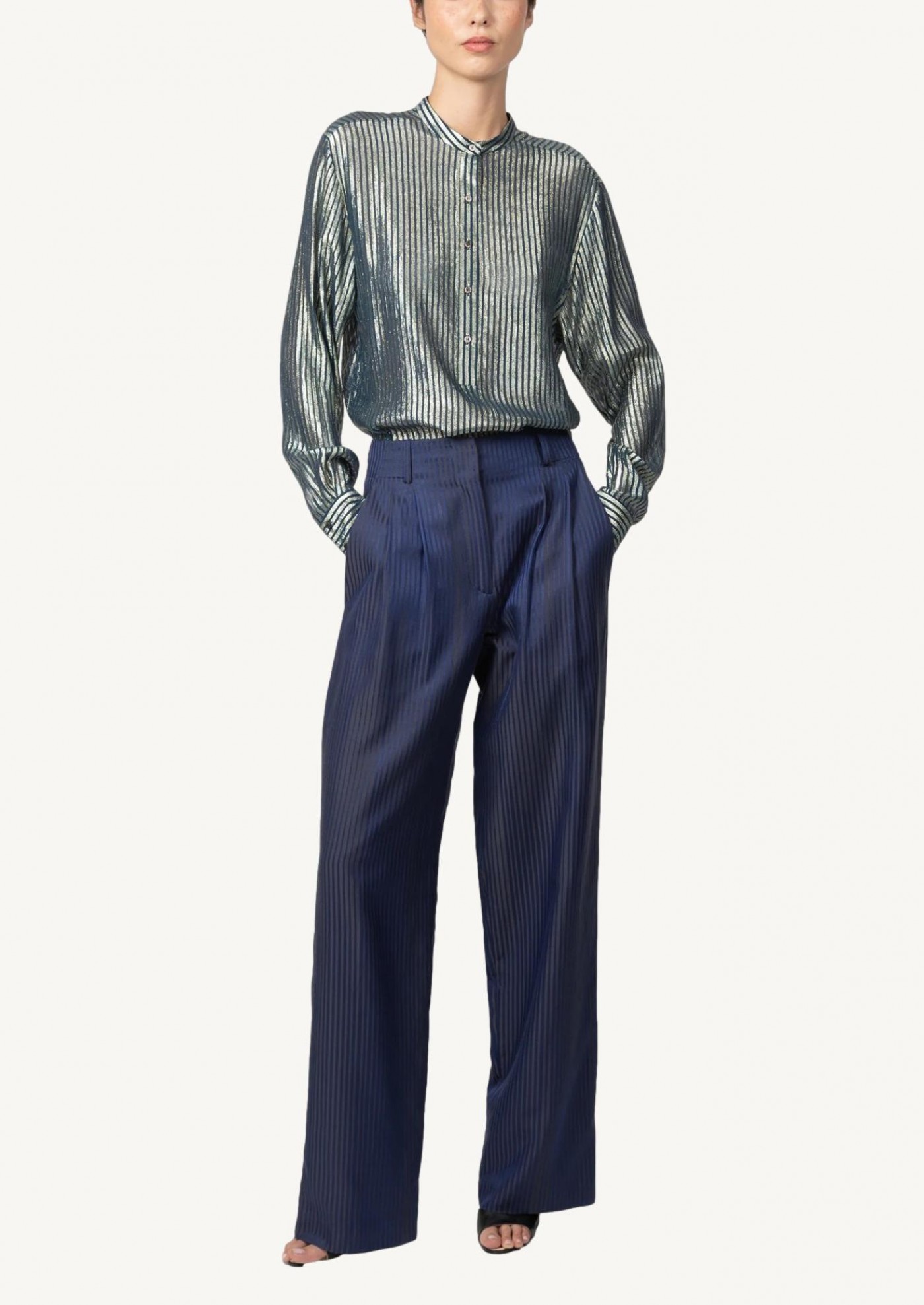 Pantalon en jacquard de coton et soie navy