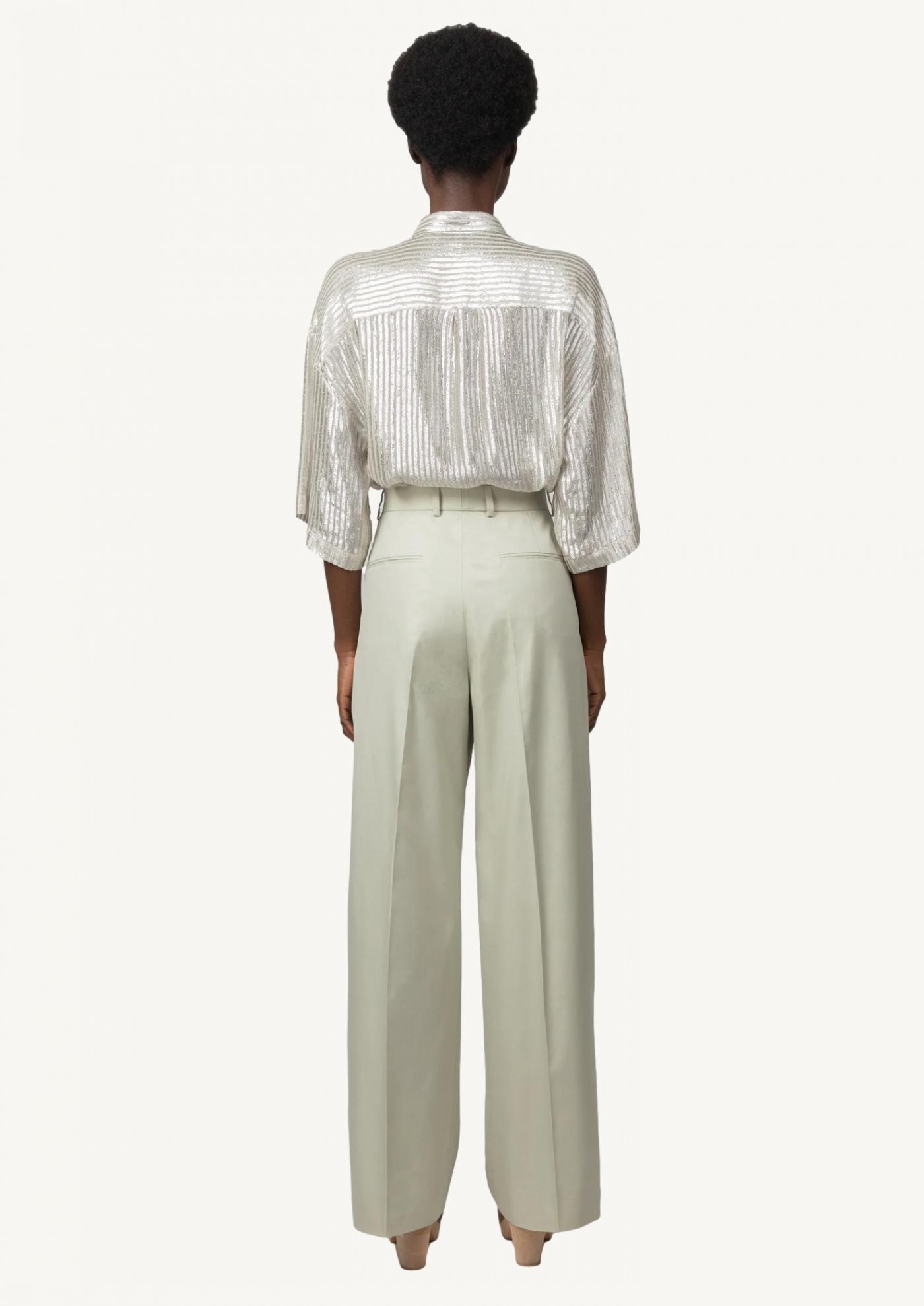 Almond cotton satin pants