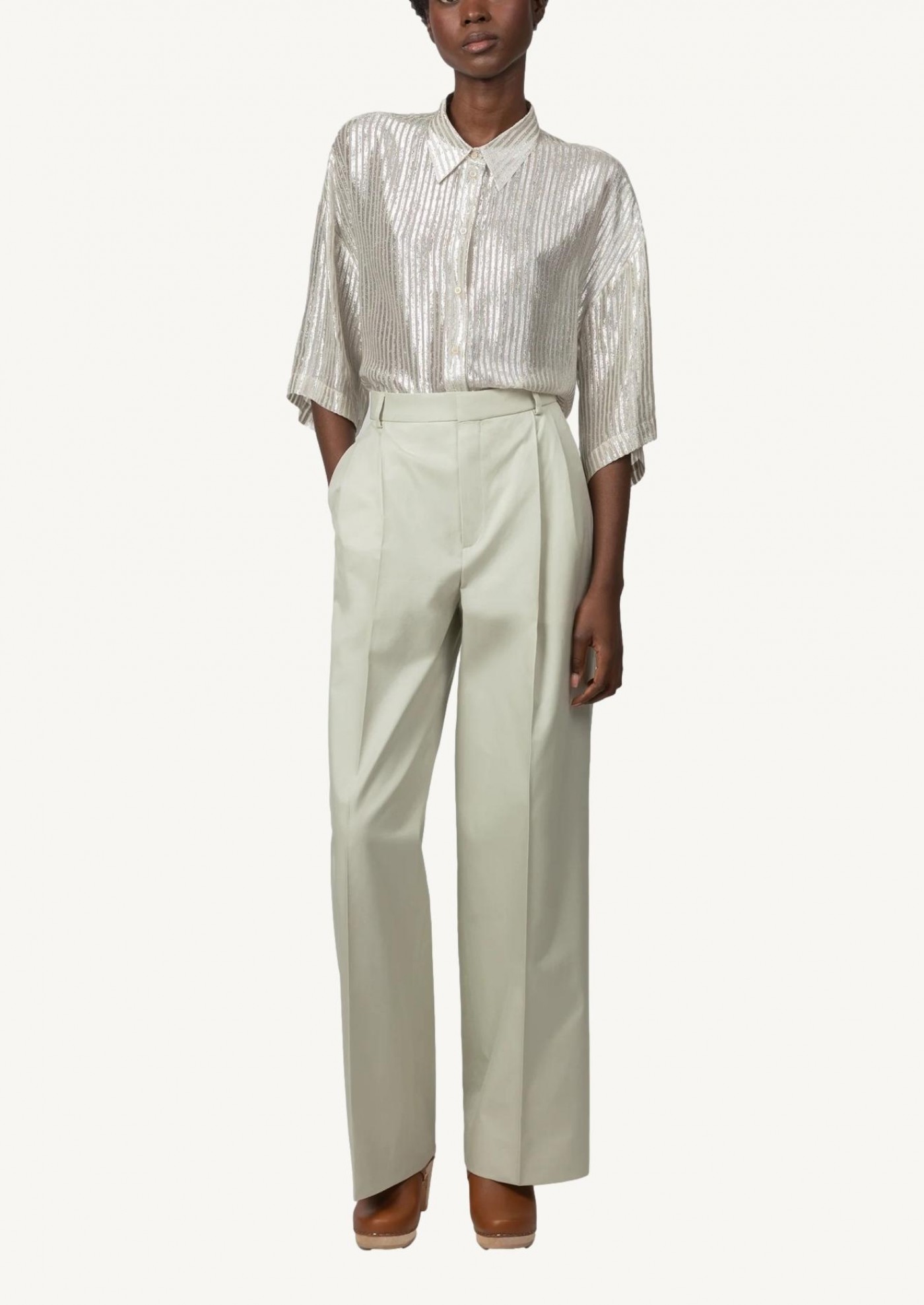 Almond cotton satin pants