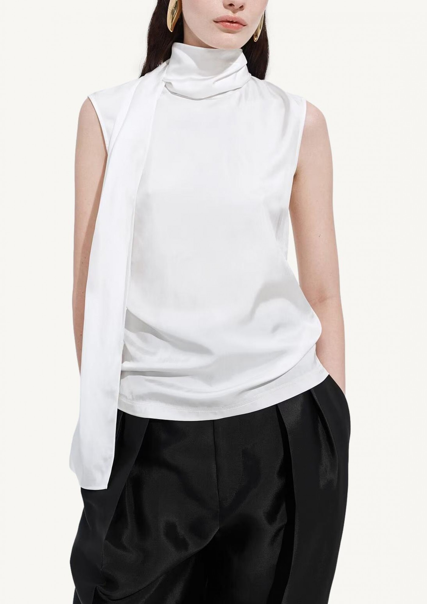 WHITE Stretch Silk Satin Top