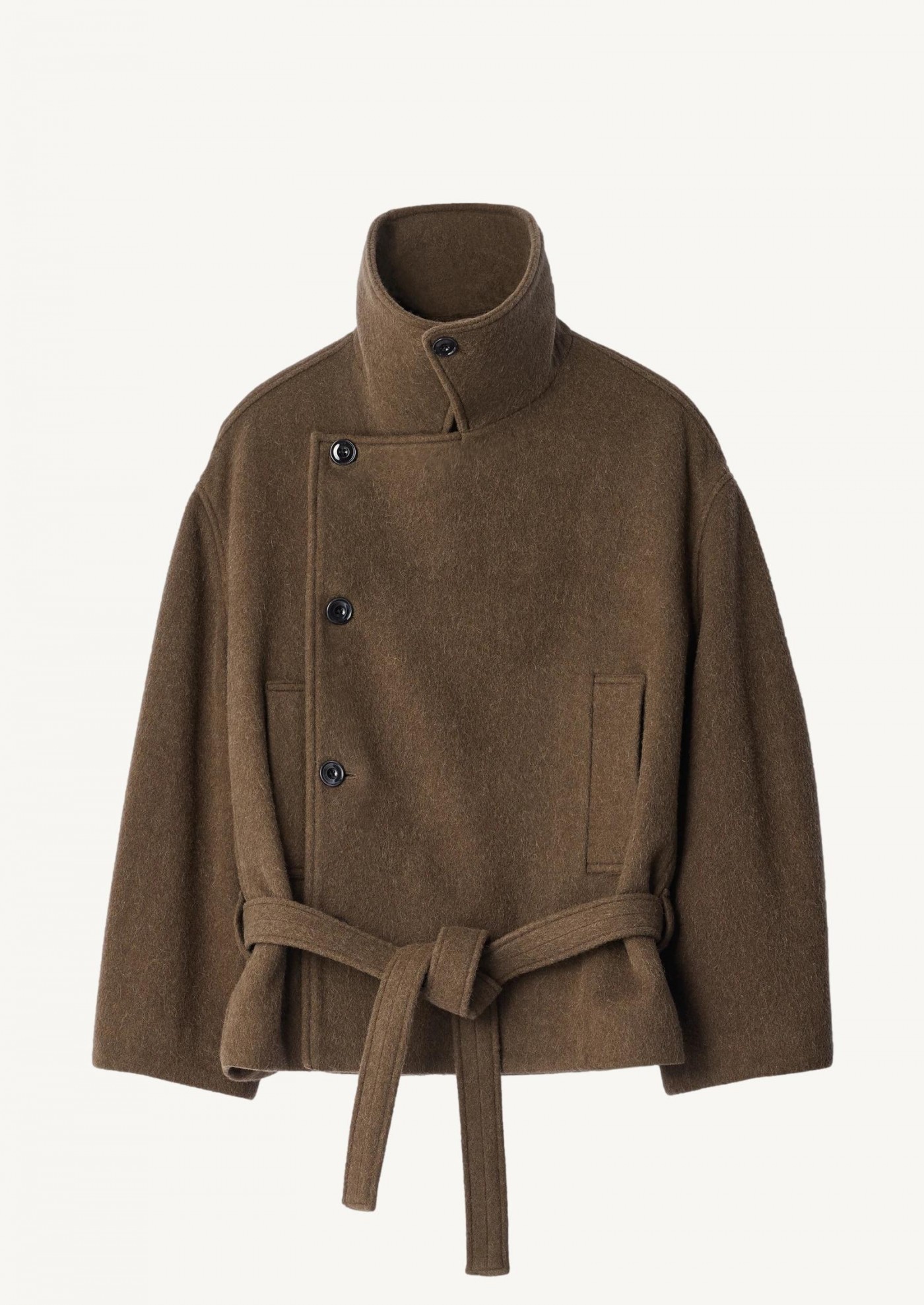 MANTEAU ENVELOPPANT COURT EN MÉLANGE LAINE ET ALPAGA FEUTRÉ