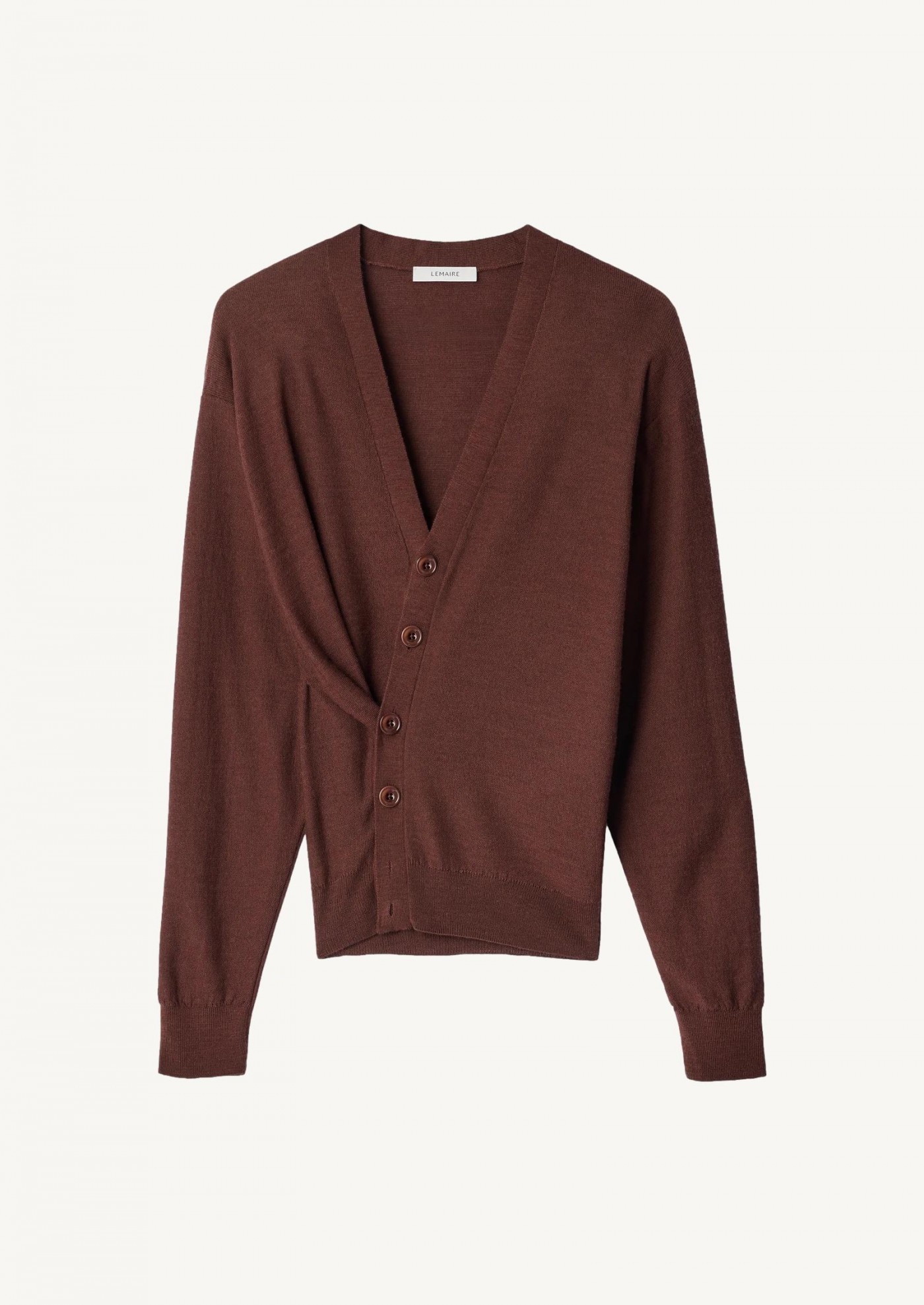 CARDIGAN AMPLE À MAILLES TORDUES EN MÉLANGE DE LAINE MÉRINOS, ACAJOU Lemaire
