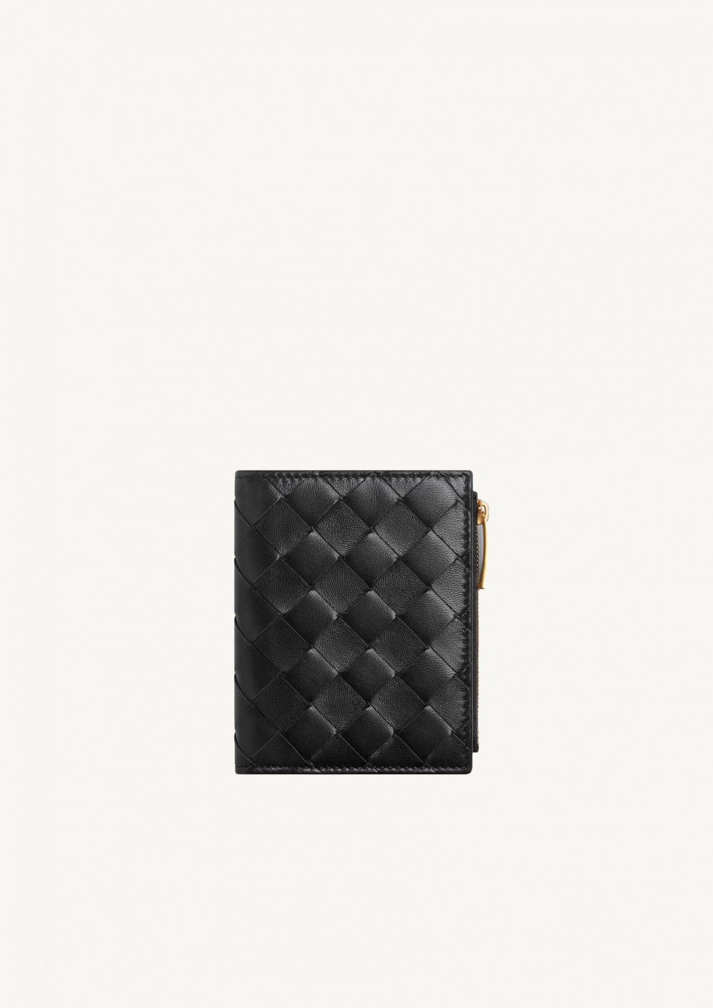 Intrecciato Bi-Fold Wallet, Small Size BLACK-GOLD Bottega Veneta